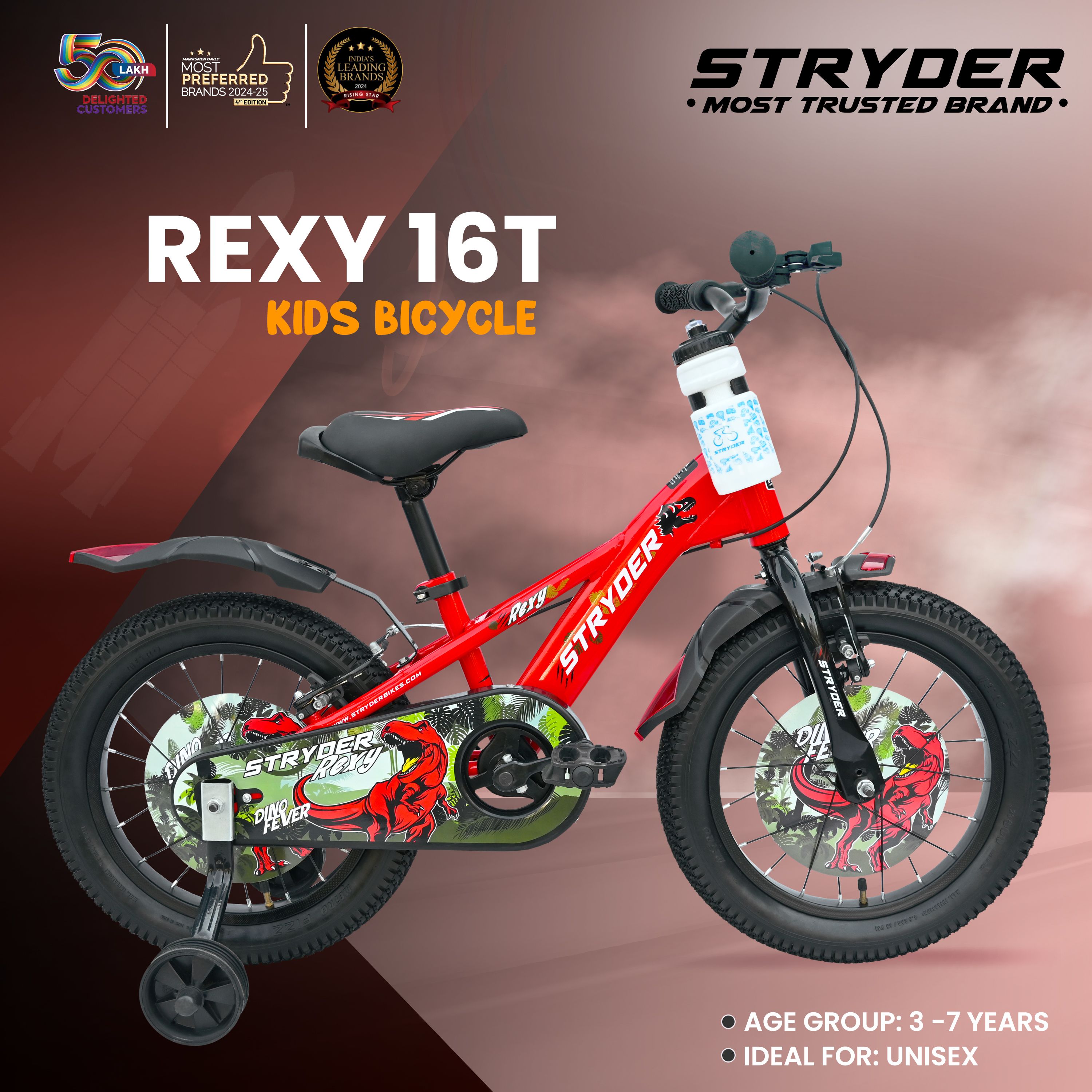 stryder Rexy Kids Cycle with Training Wheels | Safe & Fun Ride for Young Riders 16 T (inch) BMX Cycle-picture-11