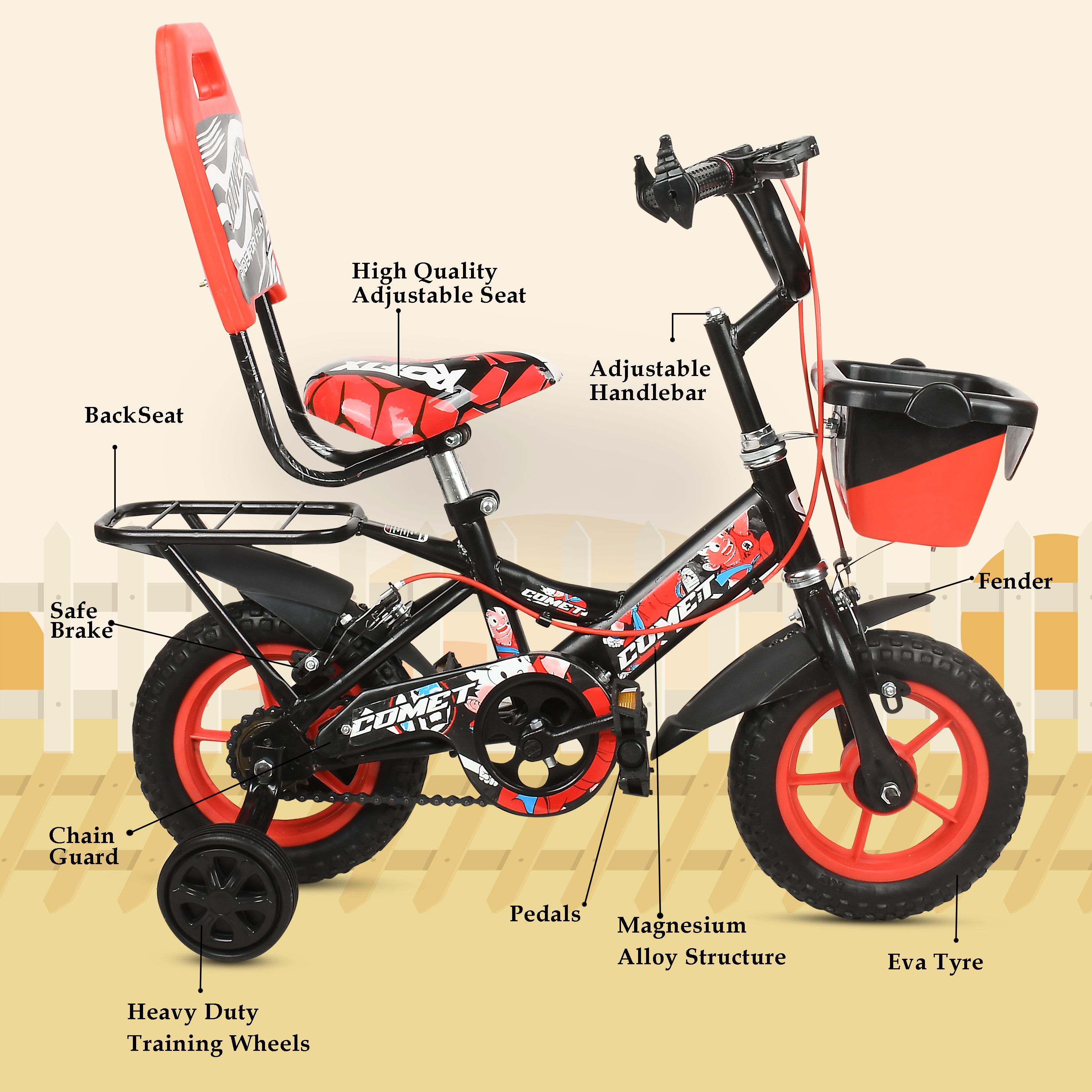 10T PREMIUM QUALITY COMET CYCLE ( RED ) FOR 2 TO 3 YEARS KIDS 96% ASSEMBLE 10 T (inch) BMX Cycle