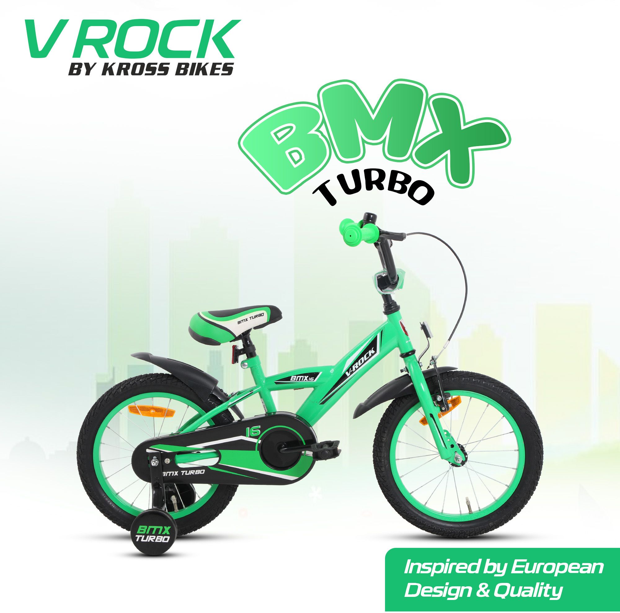 BMX Turbo 16T Green Kids Bicycle with Training Wheels & Coaster Brake 16 T (inch) BMX Cycle-image-27