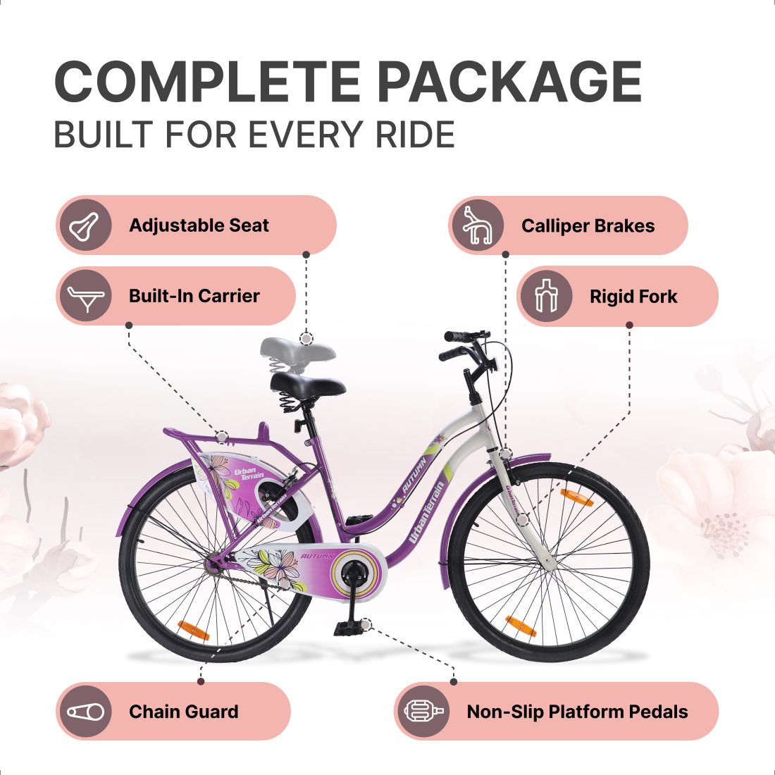 Autumn 26T for Girls/Women with Steel Frame & Inbuilt Carrier for 13+ years 26 T (inch) Road Cycle-image-43