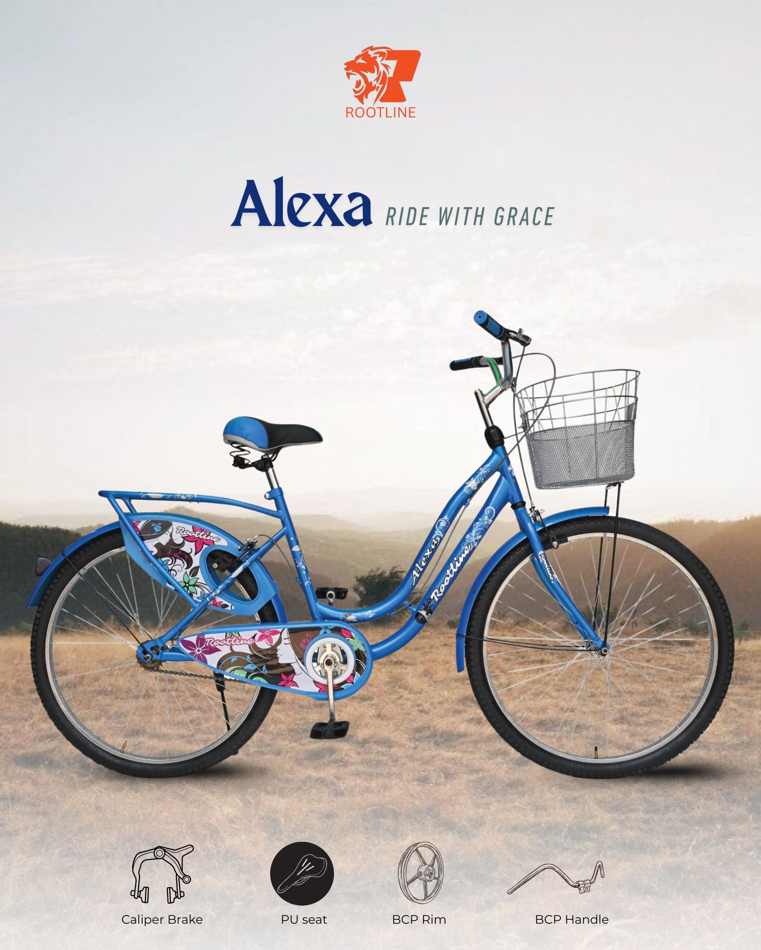 rootline Blue Alexa With Baskit & Dress Guard & Stylish Integrated Carrier 26 T (inch) Road Cycle-picture-27
