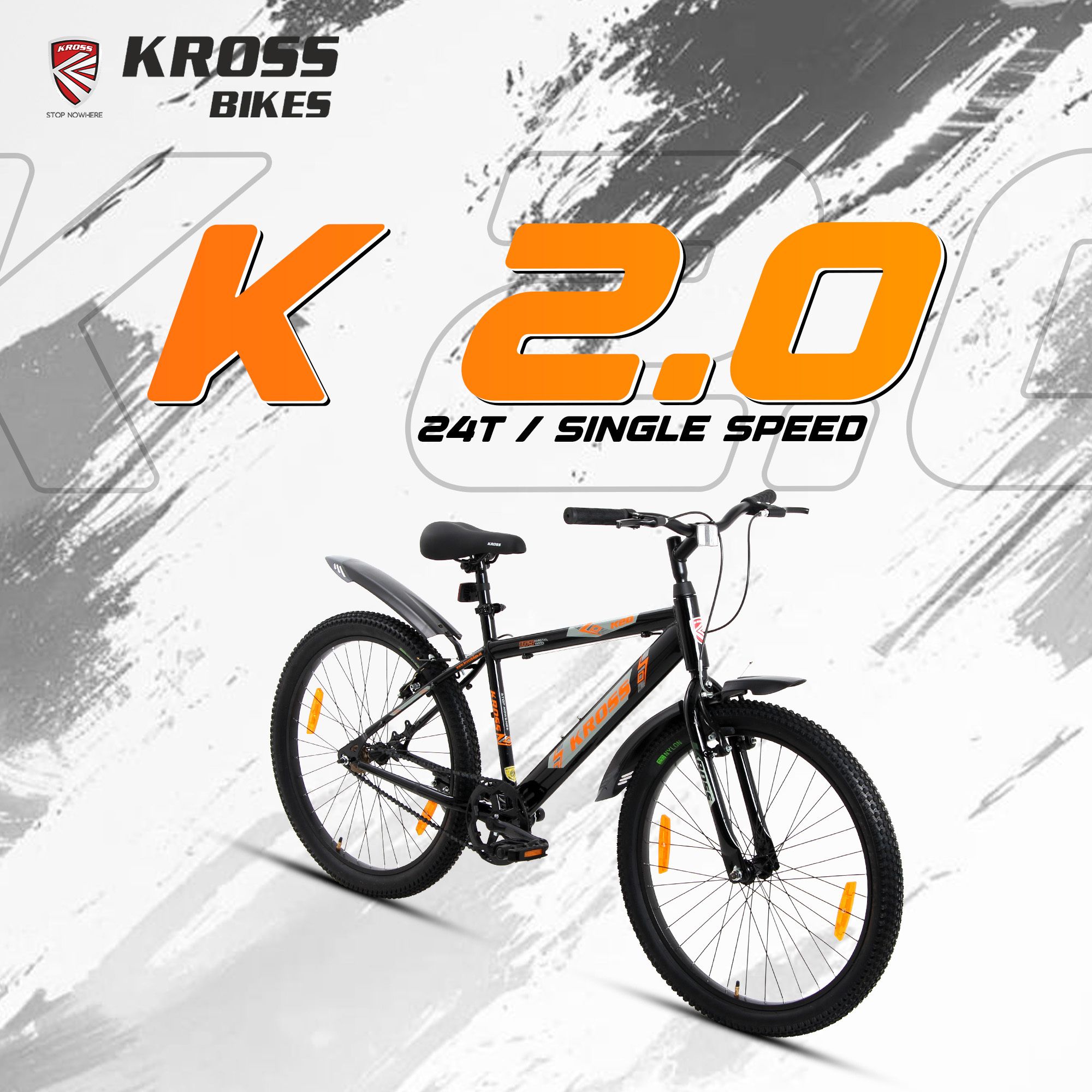 K 2.0 24T MTB Cycle – Black | Steel Frame | V-Brake | 24 x 2.40 Tyres 24 T (inch) Mountain Cycle-image-32