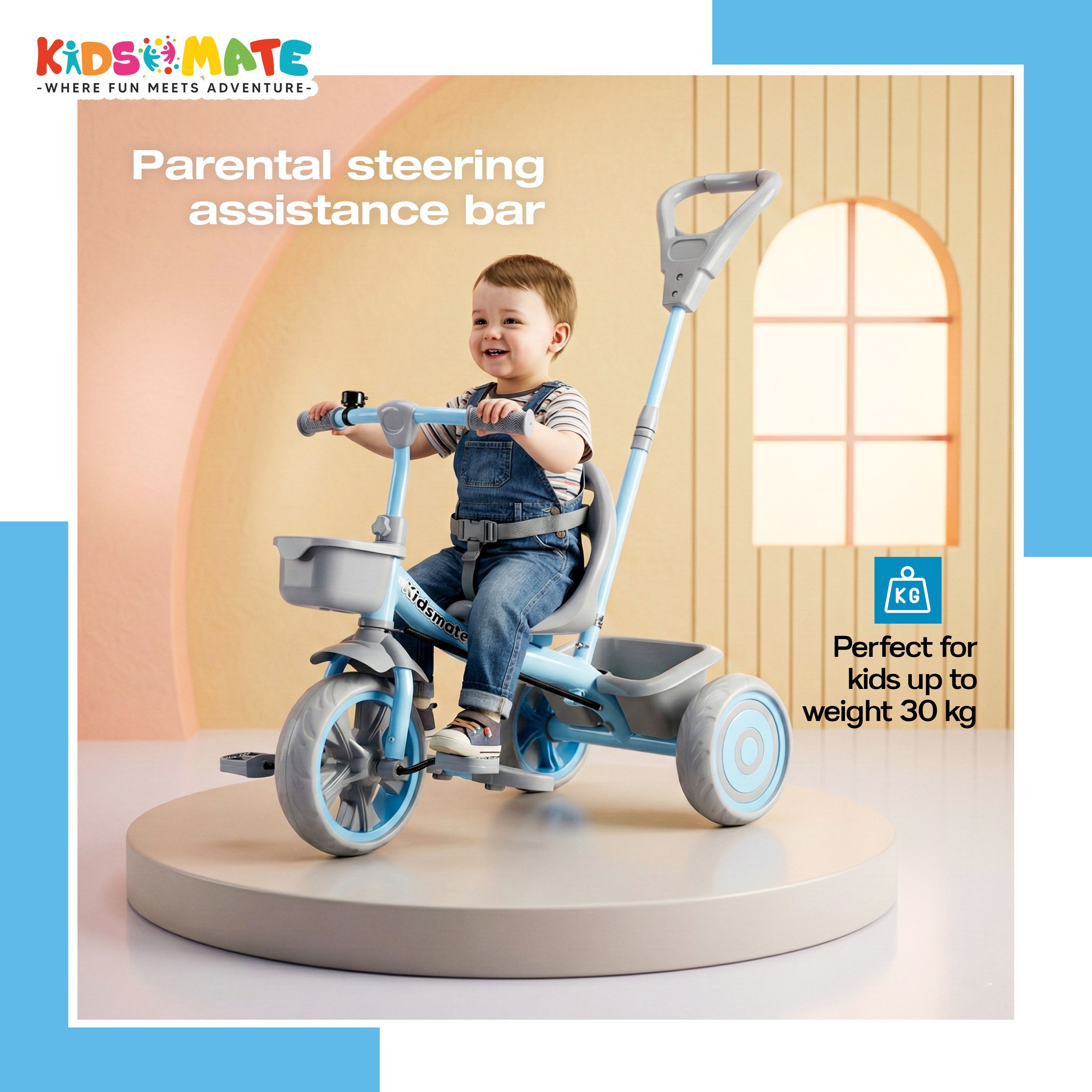 Junior 2.0 Kids Tricycle With Parental Control, Storage Basket, 10 T (inch) Road Cycle-image-25