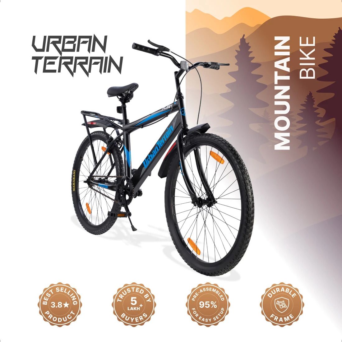 Fleet Cycles For Men with Steel Frame and Inbuilt Carrier MTB Bike 26 T (inch) Road Cycle-image-26