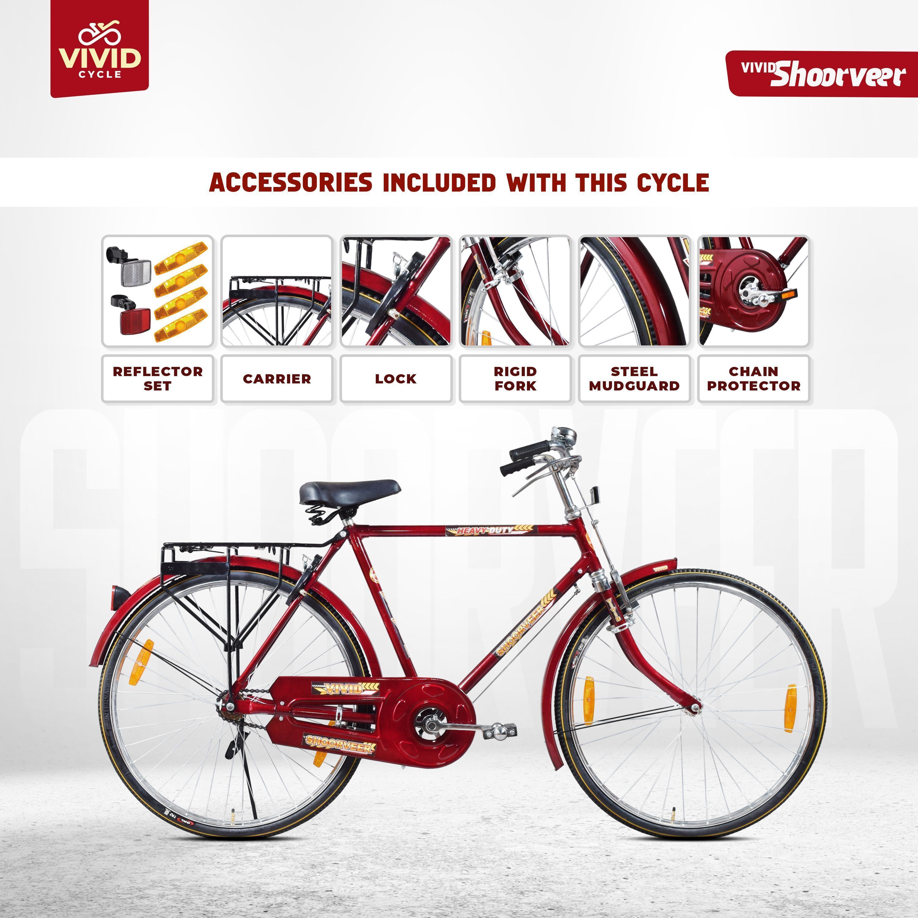 Shoorveer 26T Roadster Cycle with Carrier, Bell, lock and Side stand - RB Color 26 T (inch) Road Cycle-image-12