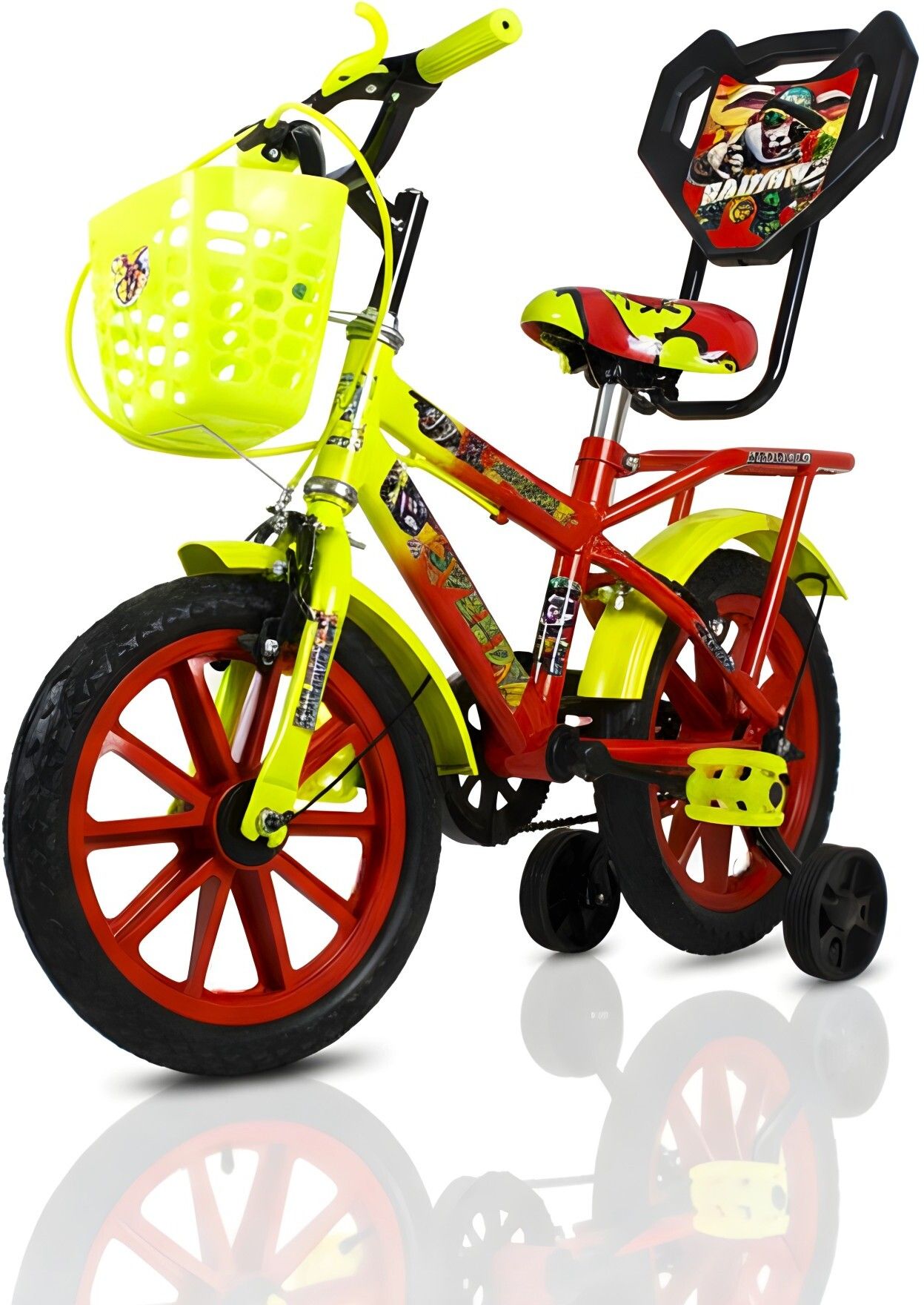 radian Speedy Kids Cycle | Age 2-5 yrs | Backrest & Basket | Red & Neon 14 T (inch) Road Cycle-picture-13