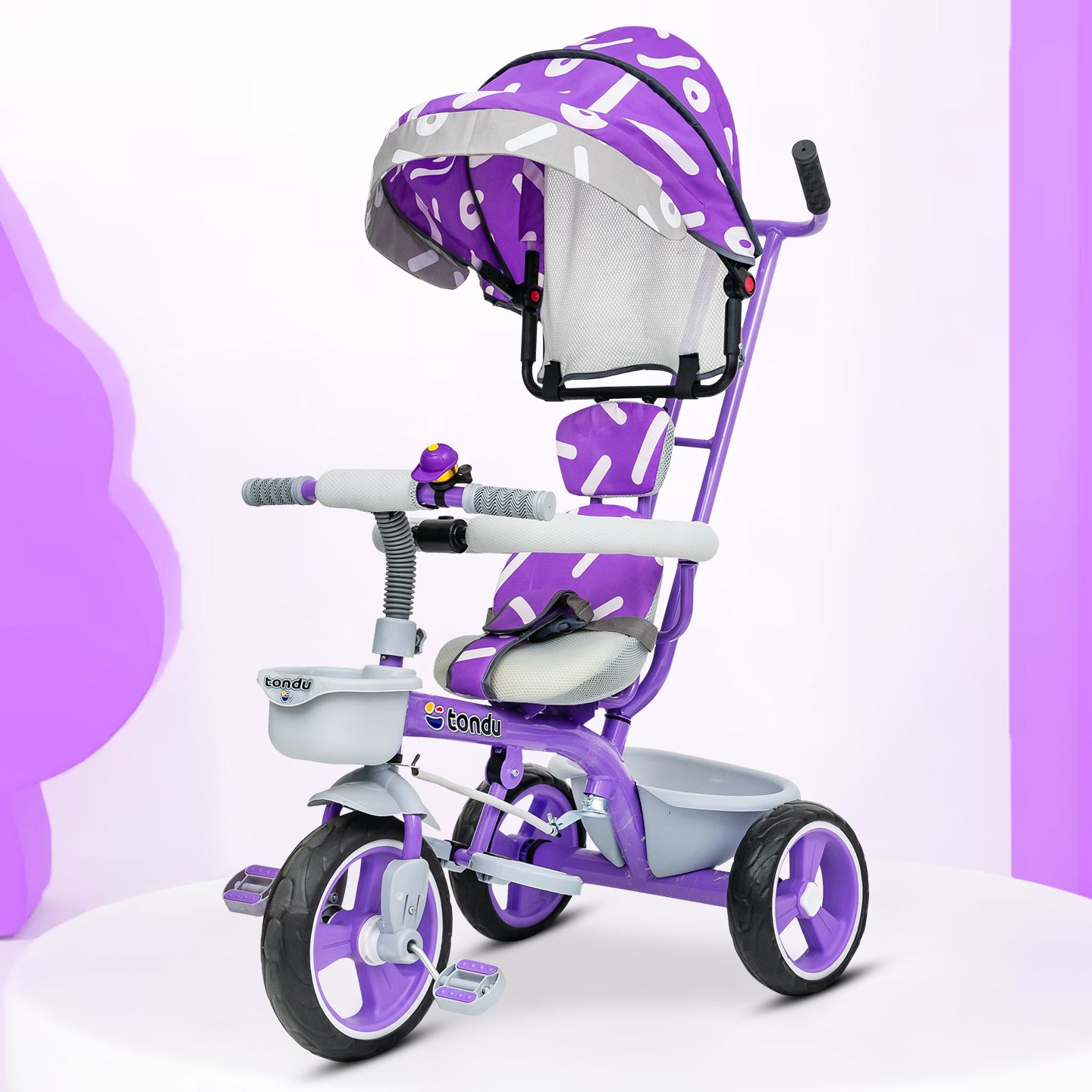 Tricycle with Parental Control, Cushion seat and Safety Guardrail & Canopy 12 T (inch) Road Cycle-image-40