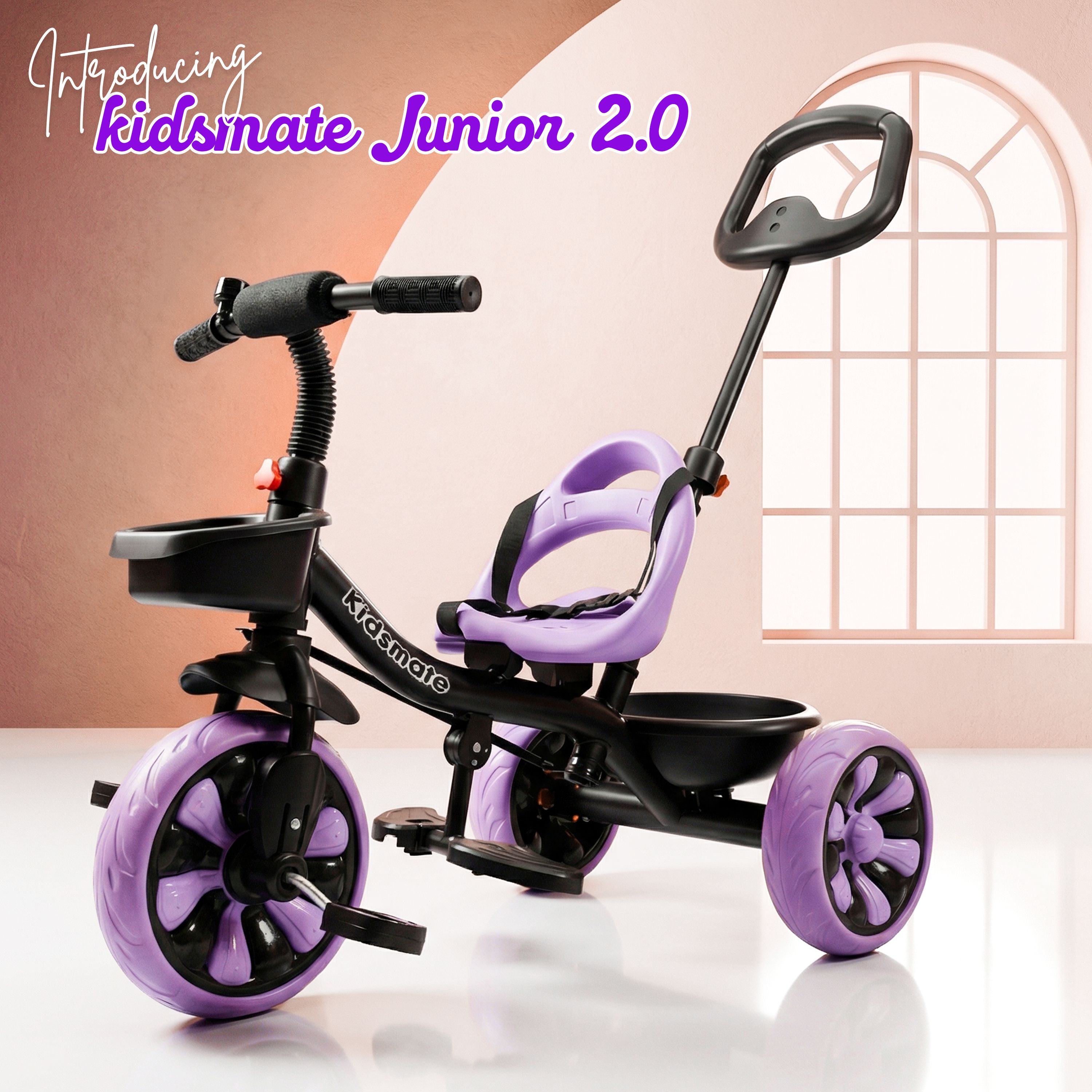 kidsmate Junior 2.0 Tricycle for Kids with Parental Control, Storage Basket, Cushion Seat 10 T (inch) Road Cycle-picture-42