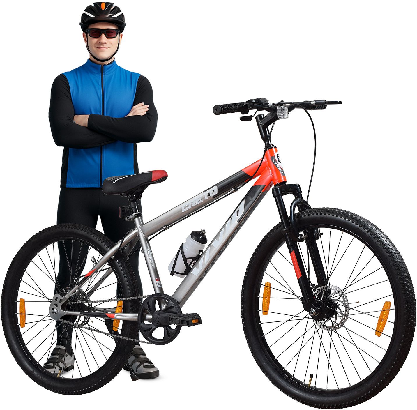 Creto 26T Single Speed Cycle for Men with Front Suspension & Dual Disc Brakes 26 T (inch) Mountain Cycle-image-32