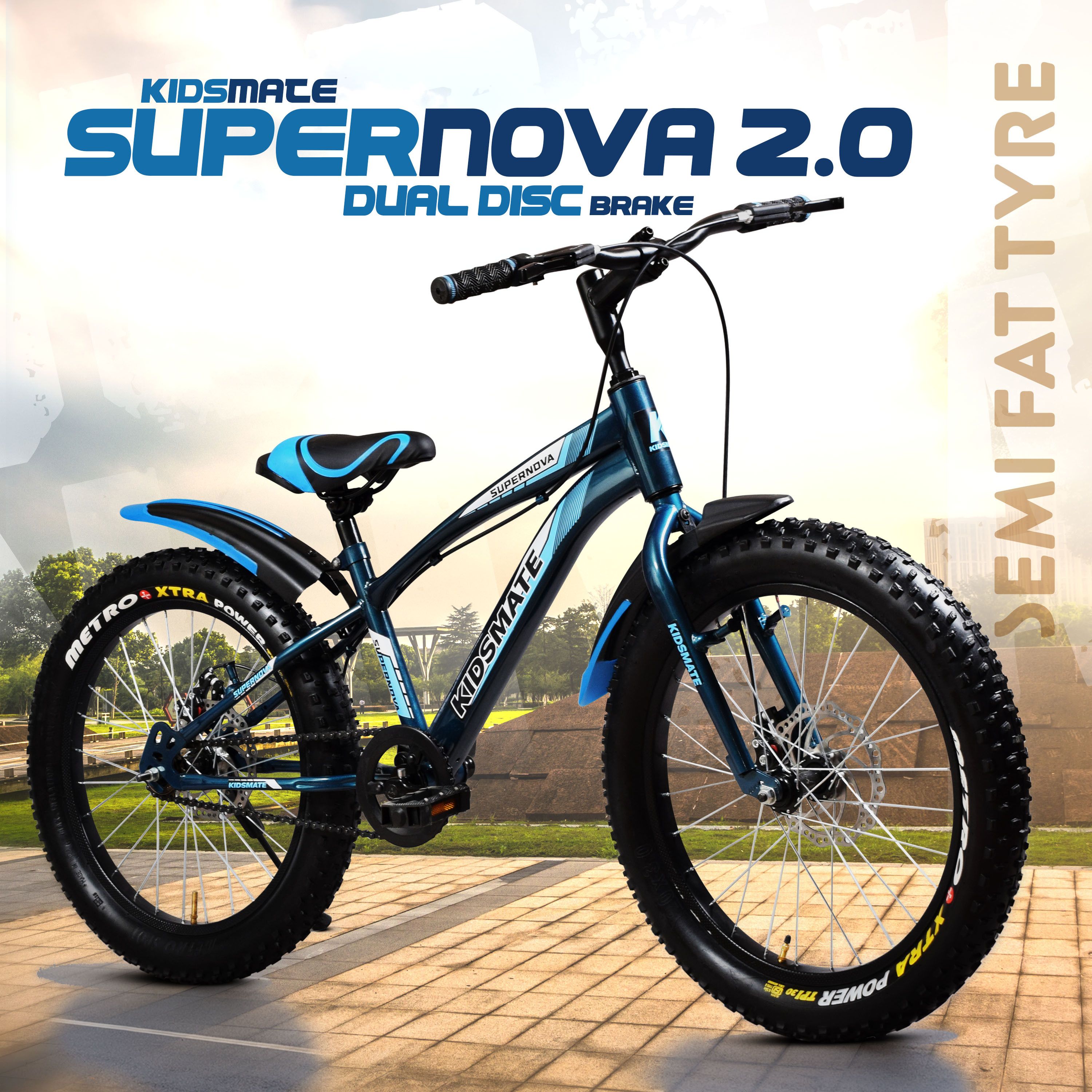 Supernva 2.0 Semi Fat Tire Cycle for Kids (7–10 Yrs) Dual Disc Brake,Rigid Fork 20 T (inch) Road Cycle-image-4