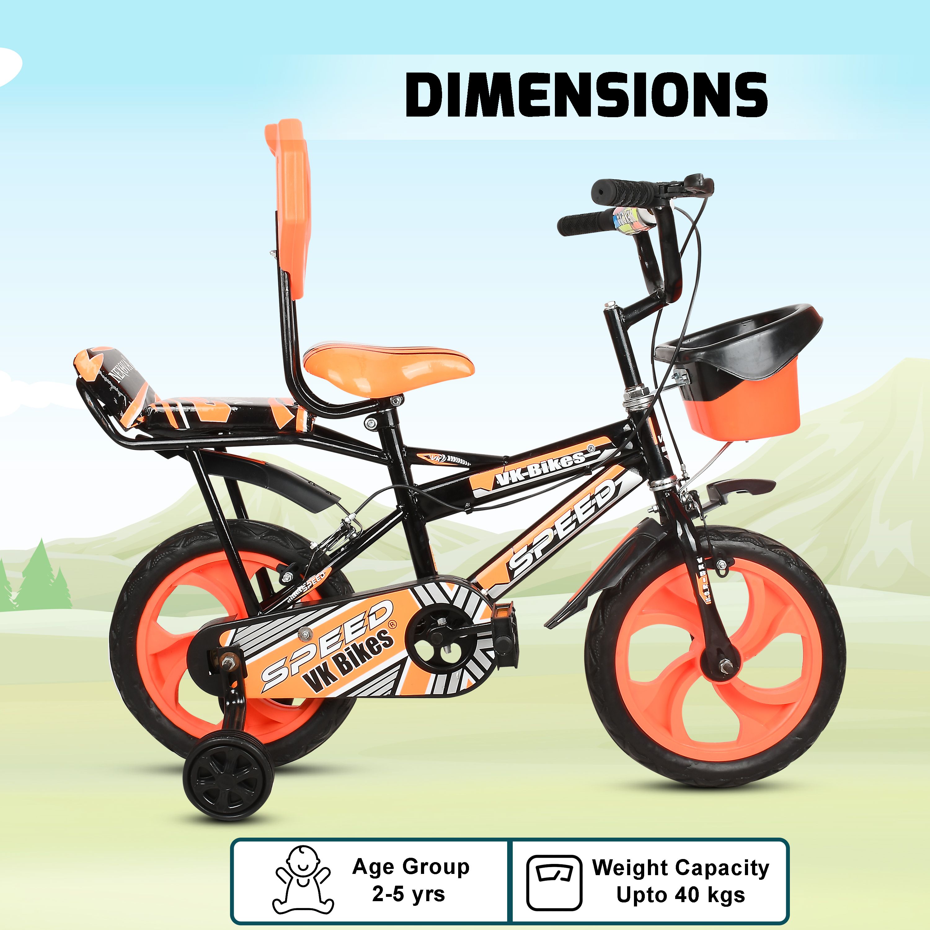 14T LITTLE SPEED DOUBLE GADDI (ORANGE) FOR 3 TO 4 YEARS KIDS 14 T (inch) BMX Cycle-image-34