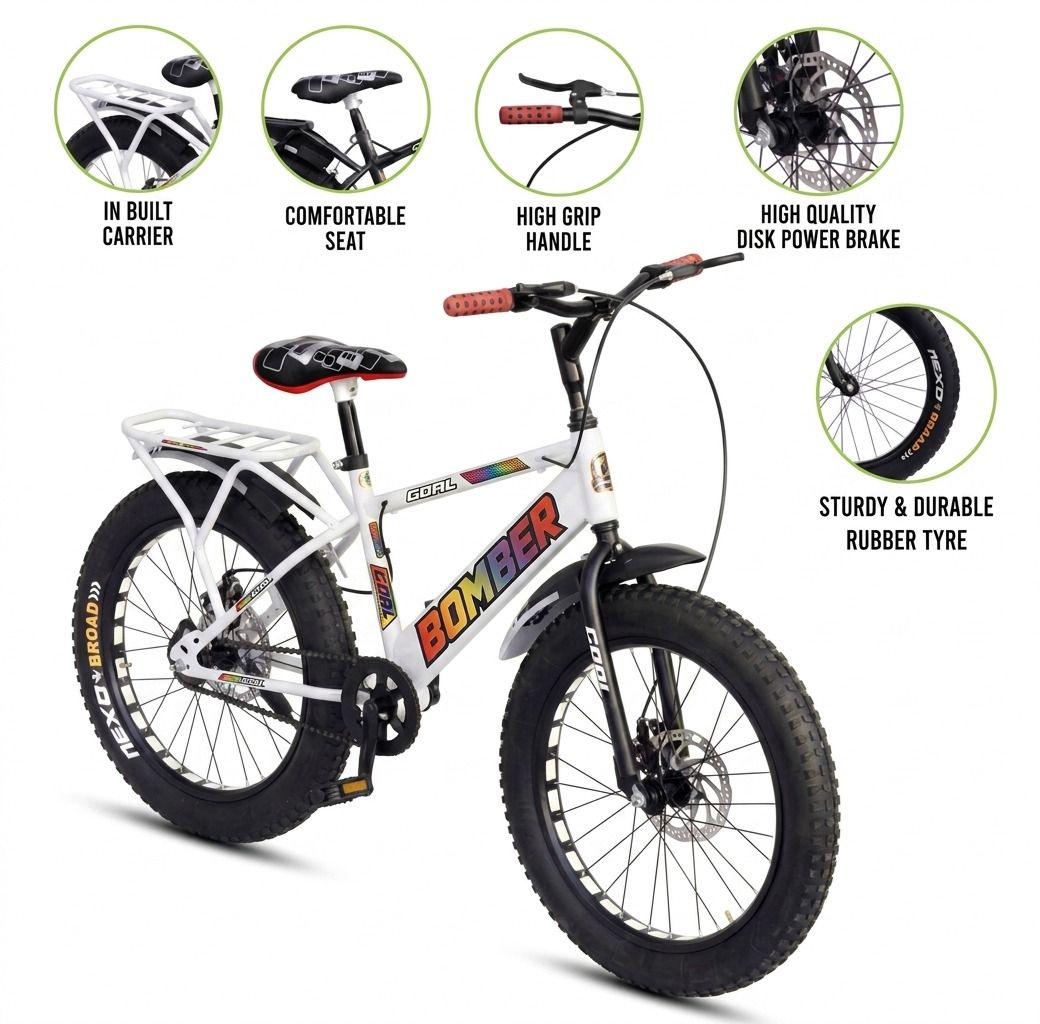 BOMBER 20T FAT TYRE||DOUBLE DISC|| IN-BUILT CARRIER||PREMIUM QUALITY 20 T (inch) BMX Cycle-image-20