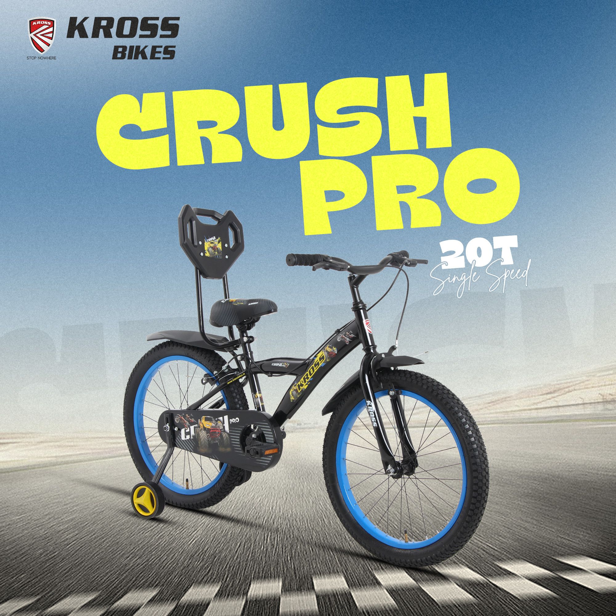 Crush Pro 20 Inch Kids Bicycle | Non-Geared | Training Wheels | Black 20 T (inch) Balance Bike-image-36