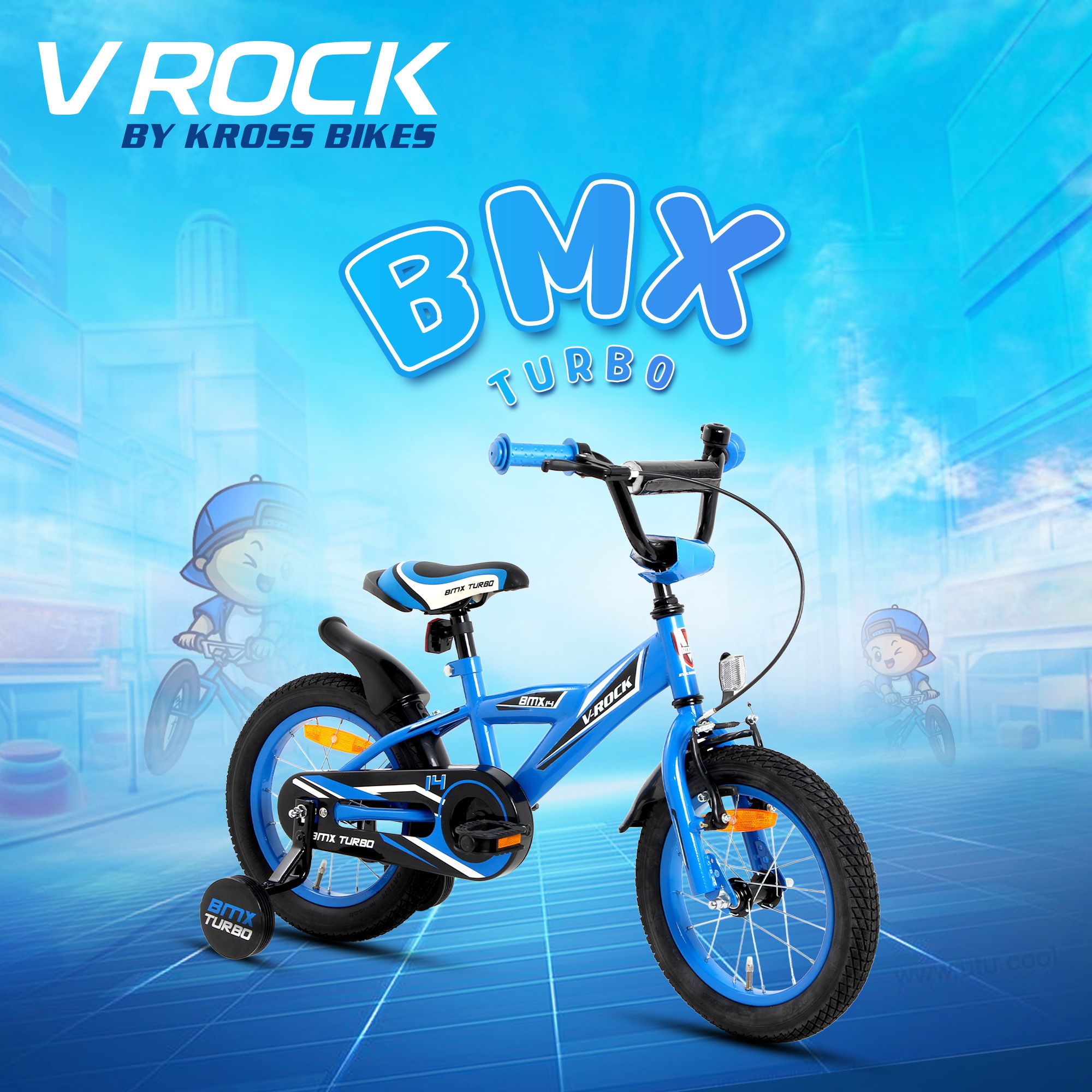 BMX Turbo Blue Kids Bicycle with Training Wheels 14 T (inch) BMX Cycle-image-36