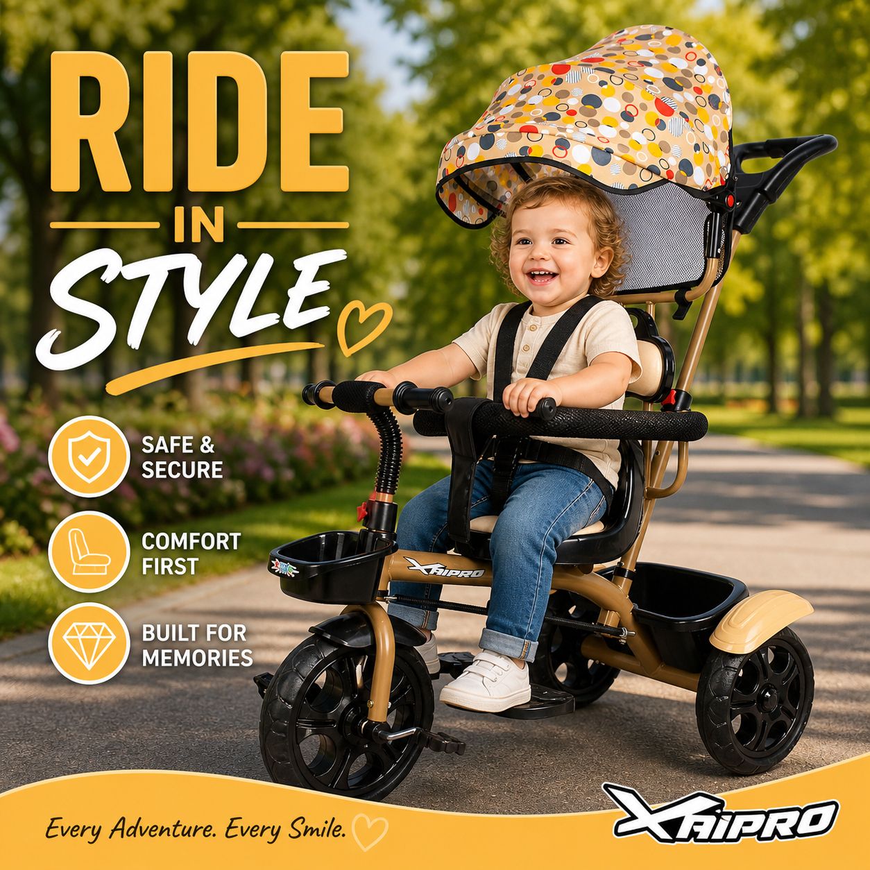 xaipro PREMIUM NEW R-1 HOOD WITH BACK MUDGAURD TRICYCLE FOR 1 TO 3 YEAR KIDS TRICYCLE 10 T (inch) Balance Bike-picture-10
