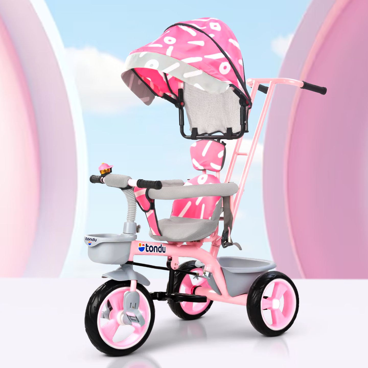 Kids tricycle with canopy & parental control | Baby cycle with safety guard 12 T (inch) Road Cycle