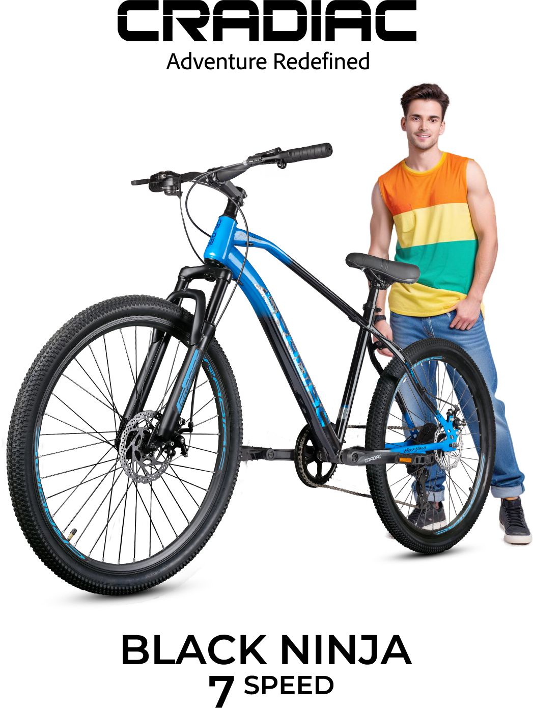 BLACK NINJA 7 SPEED | DUAL DISC | SUSPENSION | 2.35 26 T (inch) Mountain Cycle-image-48