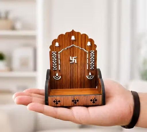 Handcrafted Mini Wooden Pooja Mandir with Swastik Design for Home & Office Dandia Sticks-image-22