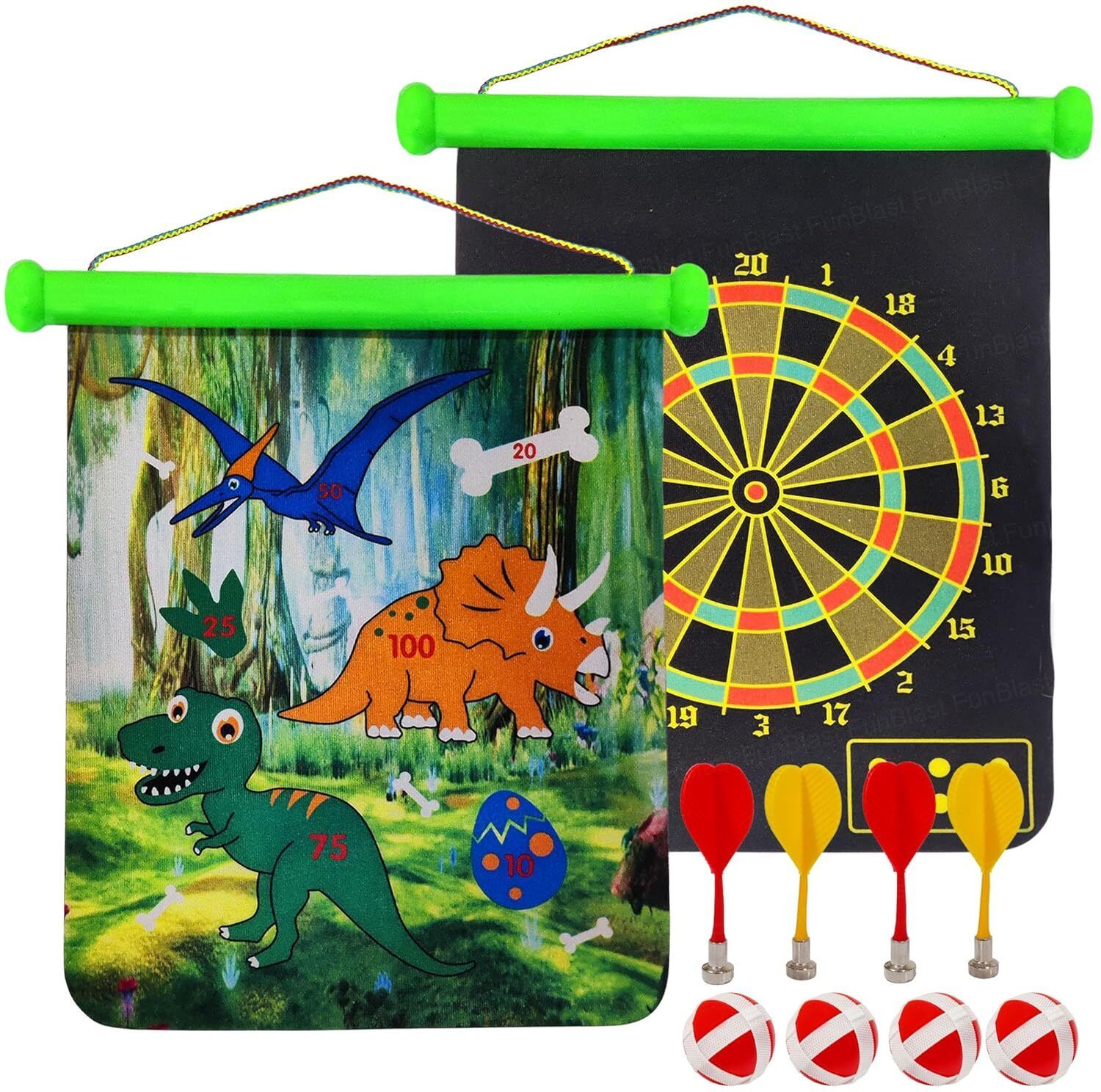 Magnet Dart Board Game | Double Sided Magnet Dart Board with 4 Darts & 4 Balls Steel Tip Dart