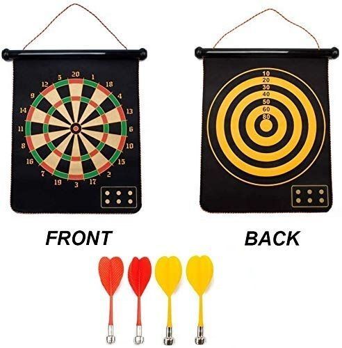 Double Faced Portable and Foldable Dart Game with 4 Colourful Non Pointed Darts Convertible Tip Dart