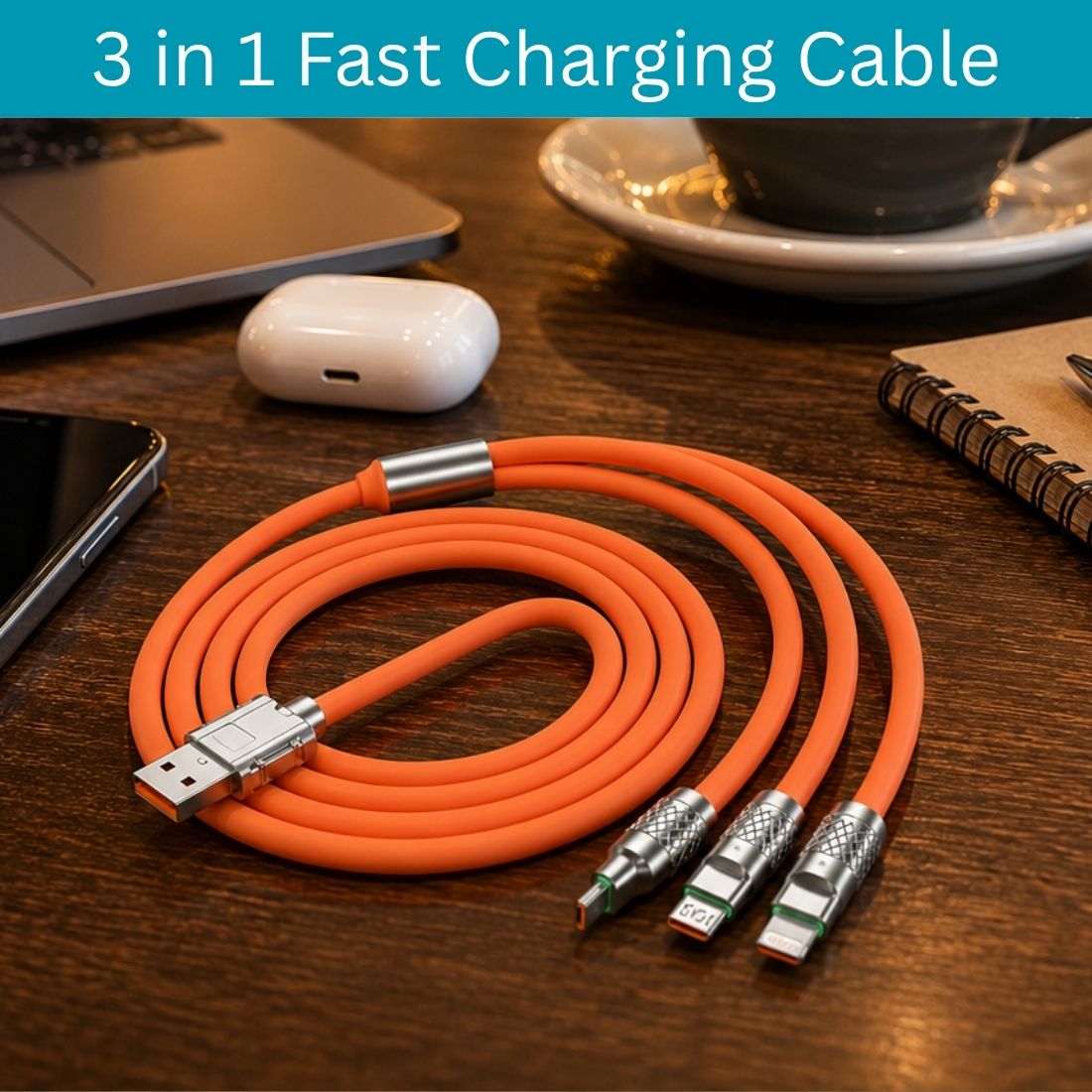 YAROH 3-in-1 Cable 1 m 3-in-1 Fast Charging Cable USB-A to Type-C, Lightning for Mobile & TabletsOL78-picture-23