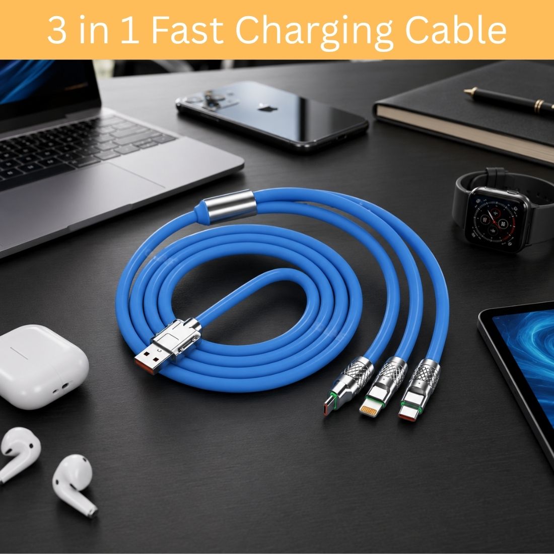 FRONY 3-in-1 Cable 1 m 3-in-1 Fast Charging Cable USB-A to Type-C, Lightning for Mobile & TabletsXL482-image-39