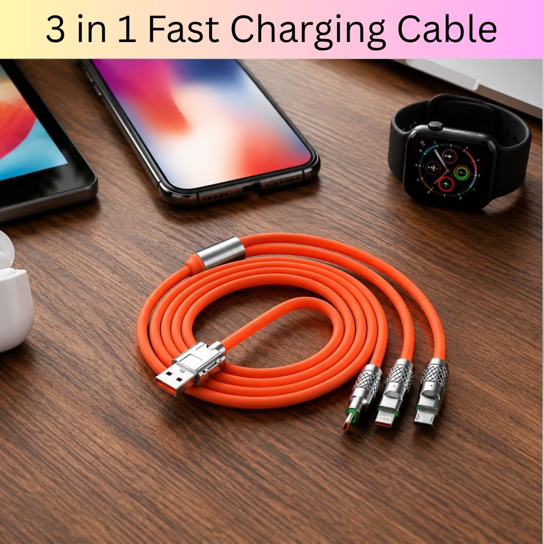 SACRO 3-in-1 Cable 1 m 3-in-1 Fast Charging Cable USB-A to Type-C, Lightning for Mobile & TabletsZK207-image-27