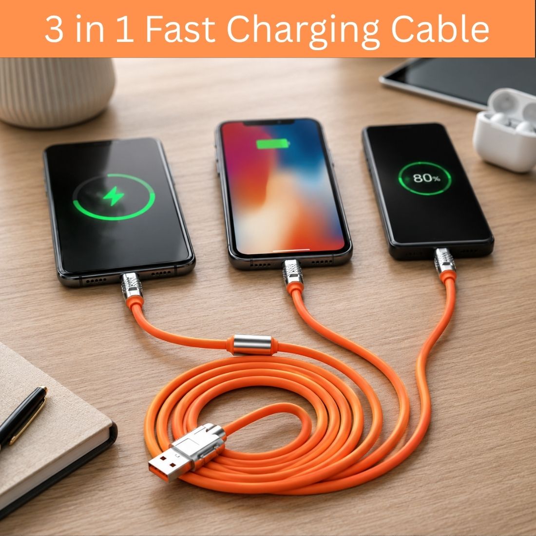 SACRO 3-in-1 Cable 1 m 3-in-1 Fast Charging Cable USB-A to Type-C, Lightning for Mobile & TabletsZK265-image-28