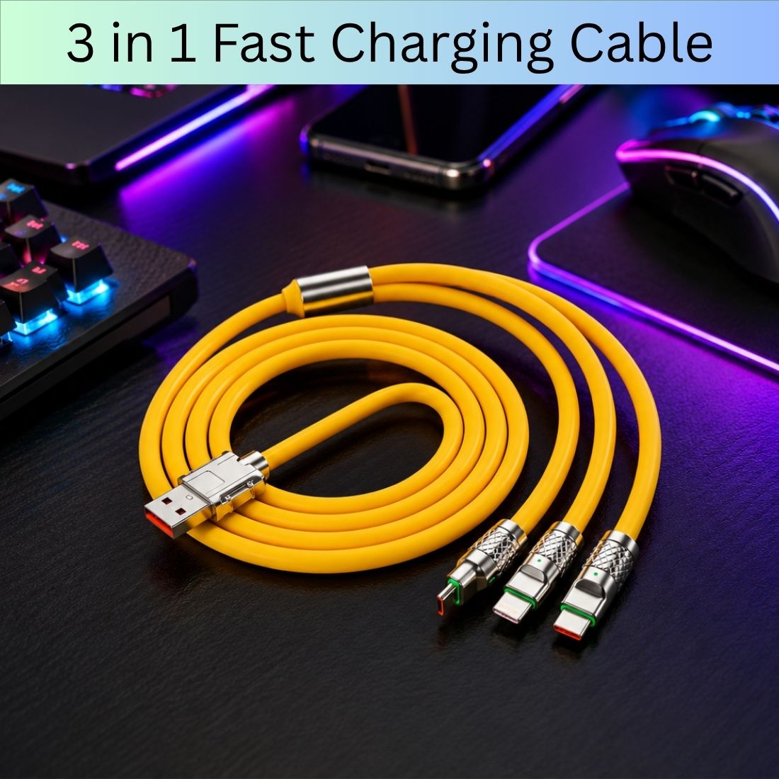 GUGGU 3-in-1 Cable 1 m 3-in-1 Fast Charging Cable USB-A to Type-C, Lightning for Mobile & TabletsBK493-image-41