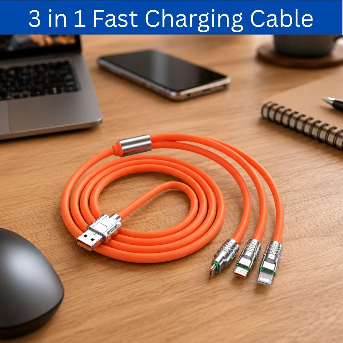 FRONY 3-in-1 Cable 1 m 3-in-1 Fast Charging Cable USB-A to Type-C, Lightning for Mobile & TabletsXK367-image-36