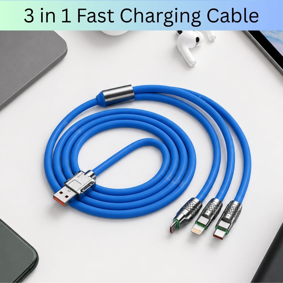 SACRO 3-in-1 Cable 1 m 3-in-1 Fast Charging Cable USB-A to Type-C, Lightning for Mobile & TabletsZK223-image-24