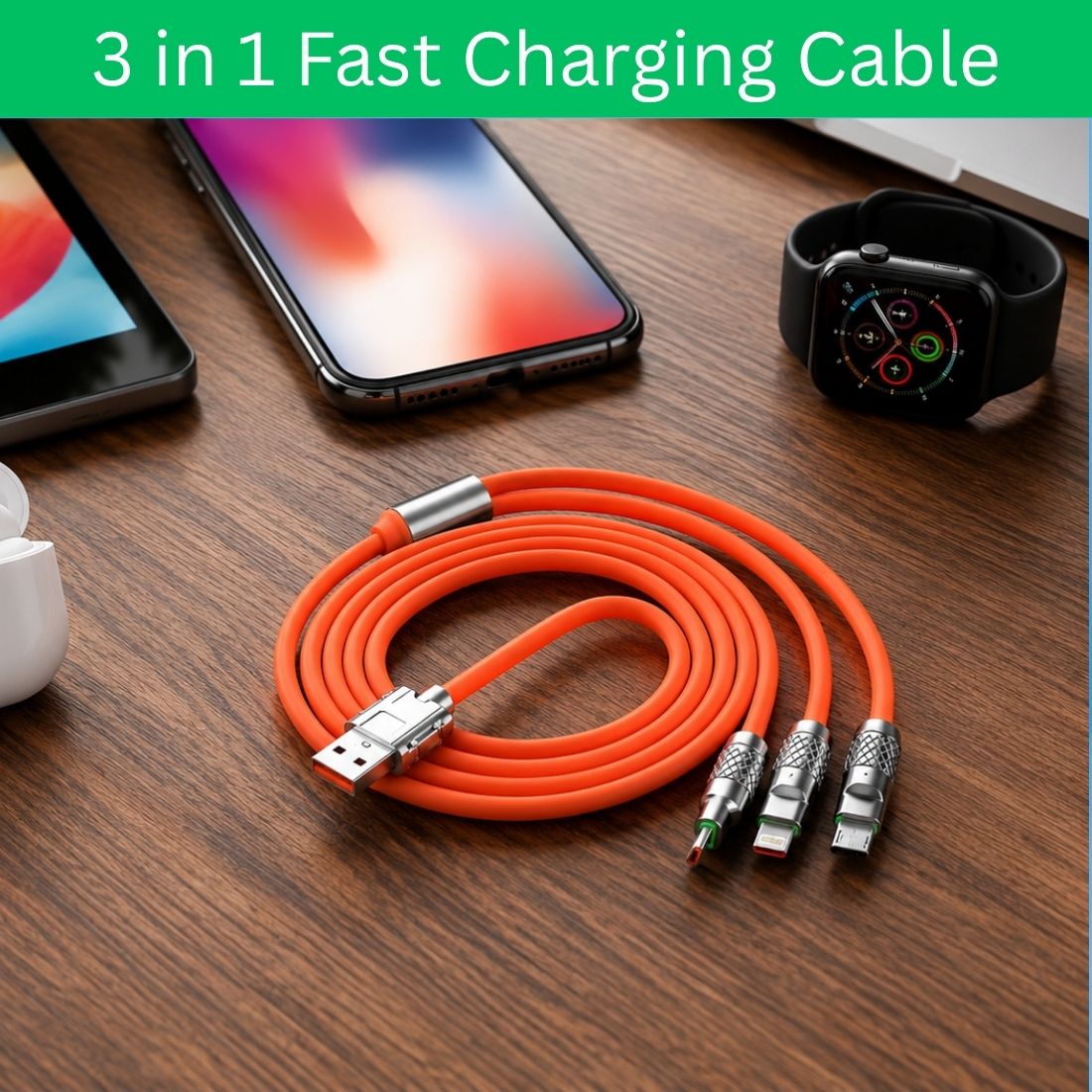 FRONY 3-in-1 Cable 1 m 3-in-1 Fast Charging Cable USB-A to Type-C, Lightning for Mobile & TabletsXK65-image-31