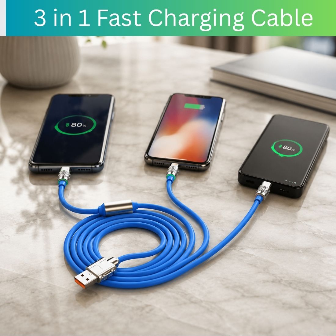 Clairbell 3-in-1 Cable 1 m 3-in-1 Fast Charging Cable USB-A to Type-C, Lightning for Mobile & TabletsCL446-image-43