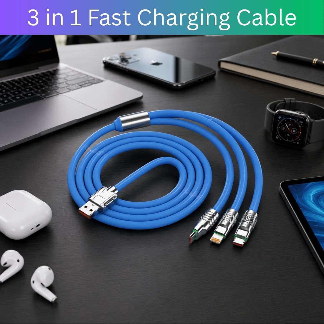 SACRO 3-in-1 Cable 1 m 3-in-1 Fast Charging Cable USB-A to Type-C, Lightning for Mobile & TabletsZK375-image-23