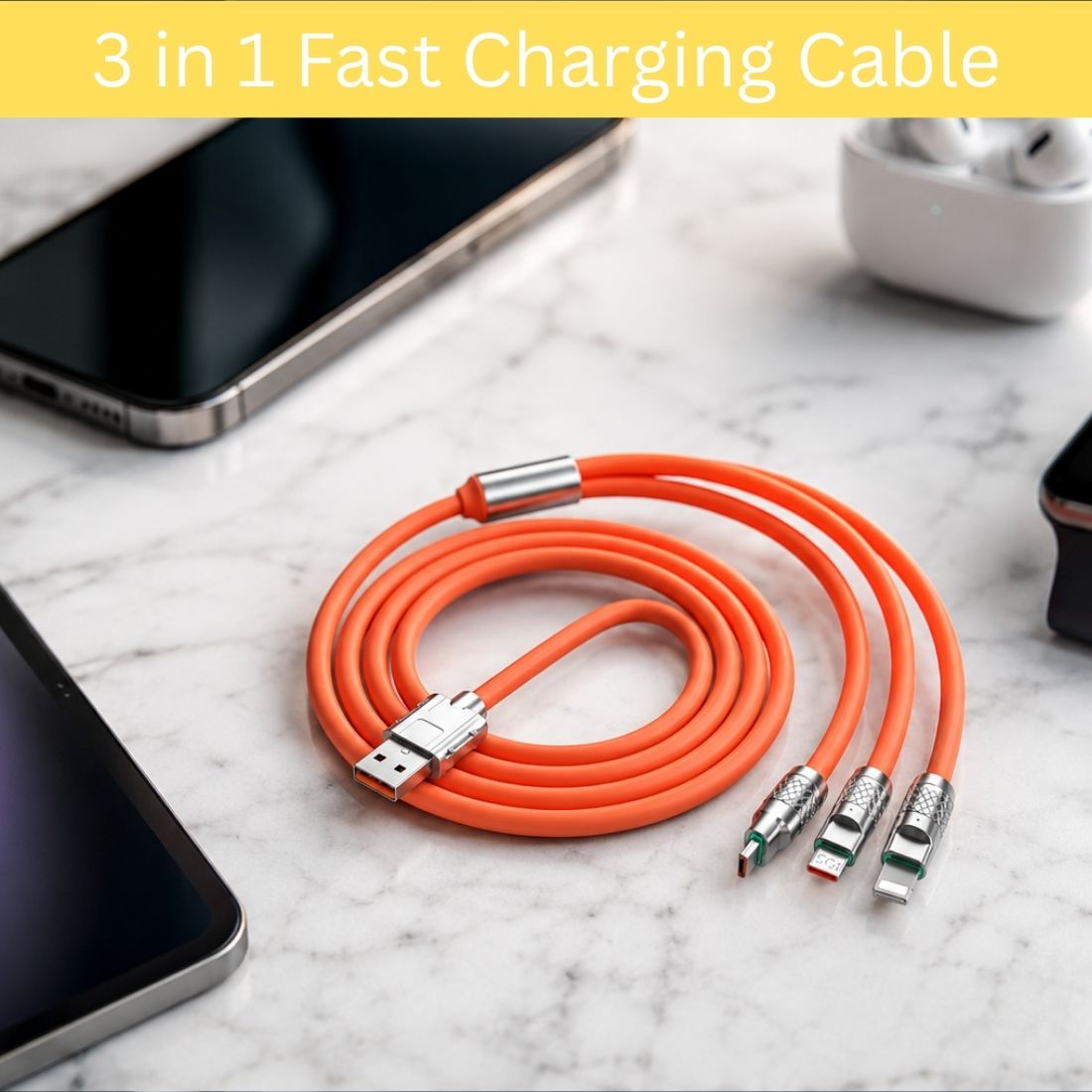 SACRO 3-in-1 Cable 1 m 3-in-1 Fast Charging Cable USB-A to Type-C, Lightning for Mobile & TabletsZL258-image-25