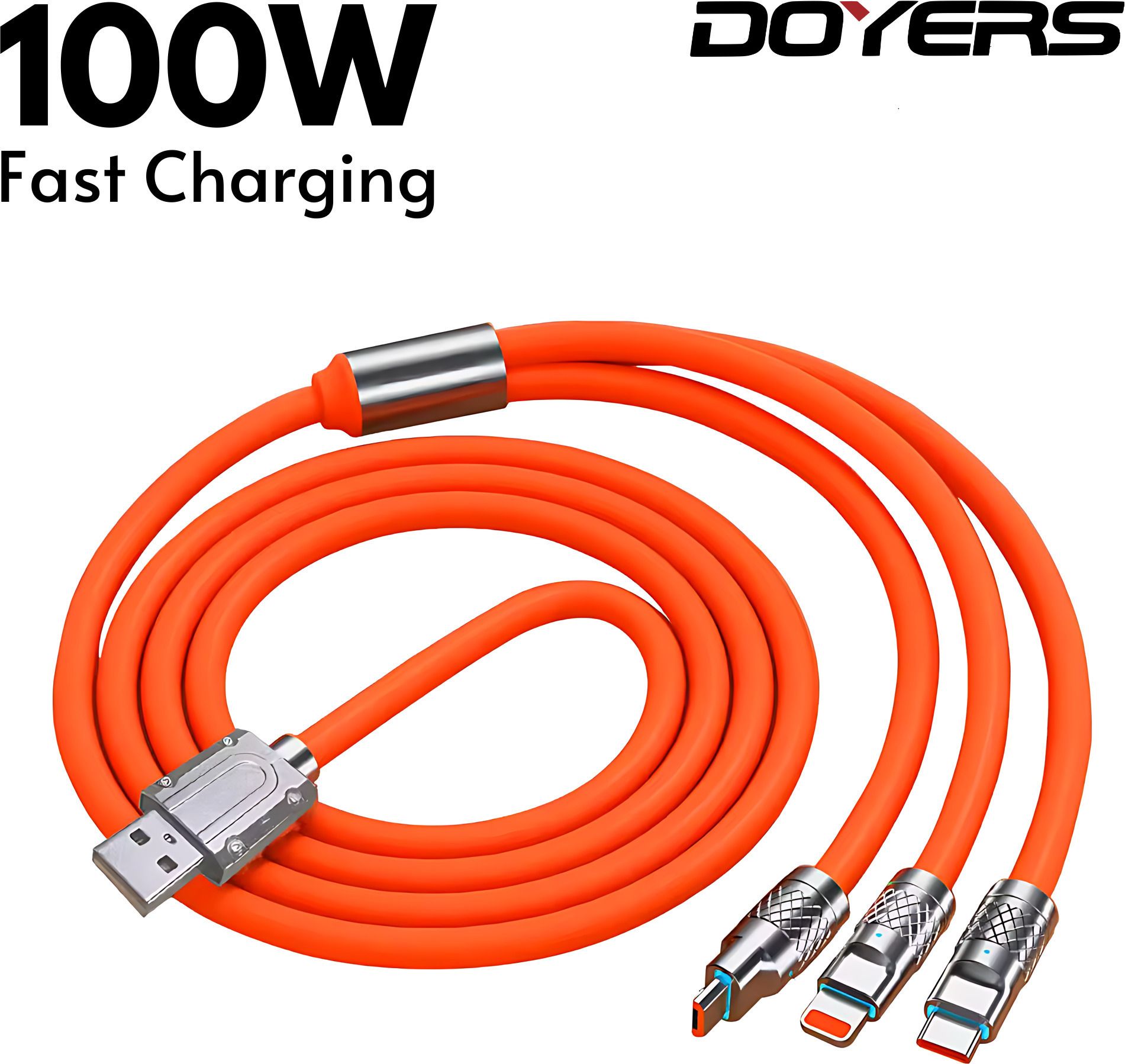 Doyers 3-in-1 Cable 6 A 0.99 m Silicone Multiple USB Cable Universal Charging Cord with Type-C, Micro USB and iP Port for Cell Phones and More-image-45