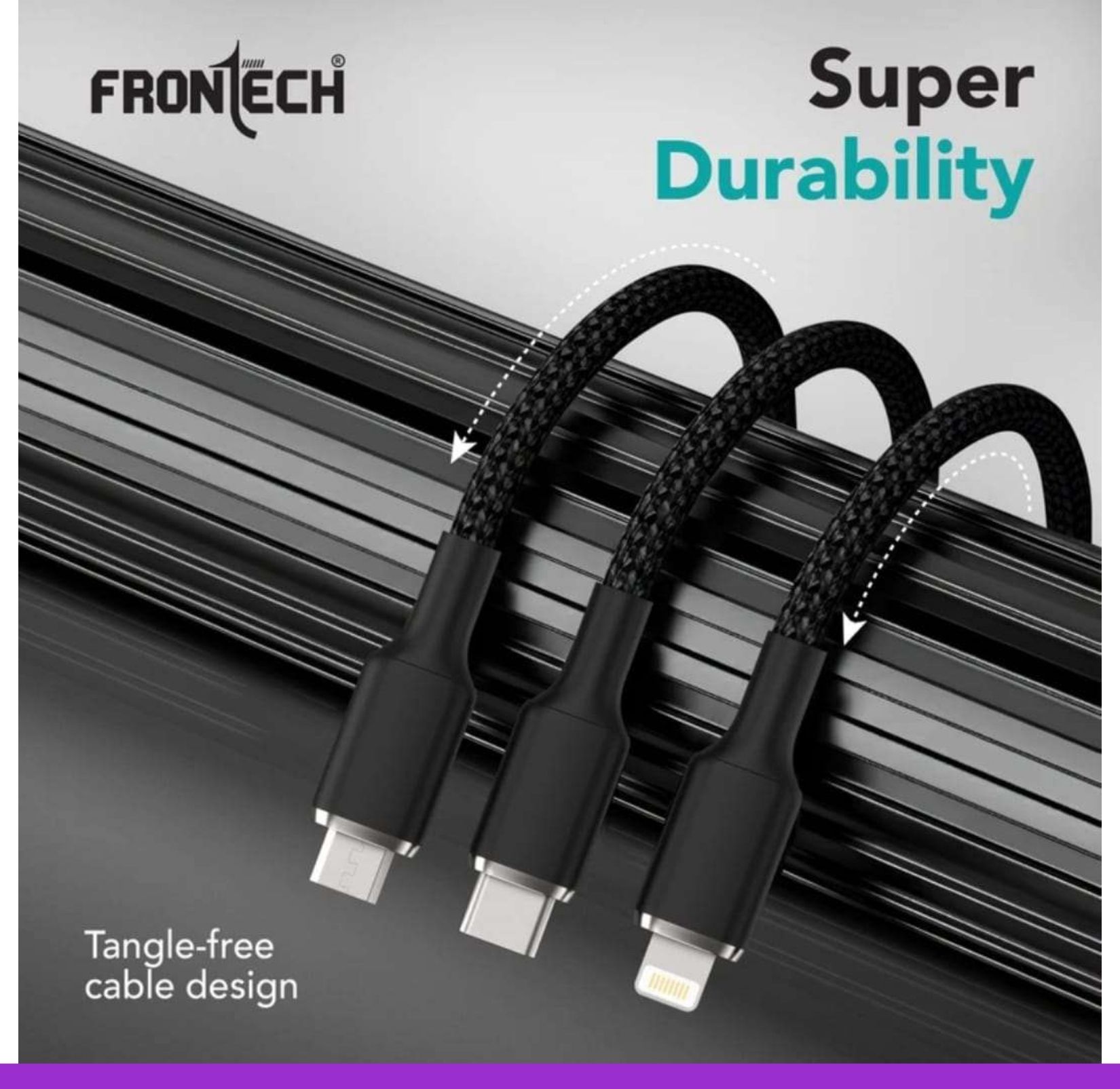 Frontech 3-in-1 Cable 1.2 m Copper Multi Charging Data Cable for Android, iPhone & Type-C DevicesB65-image-29