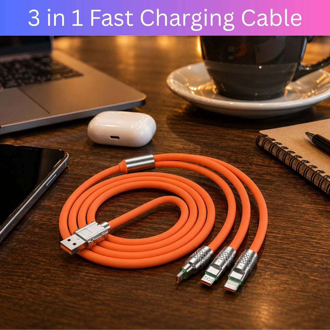 YAROH 3-in-1 Cable 1 m 3-in-1 Fast Charging Cable USB-A to Type-C, Lightning for Mobile & TabletsOL414-picture-33