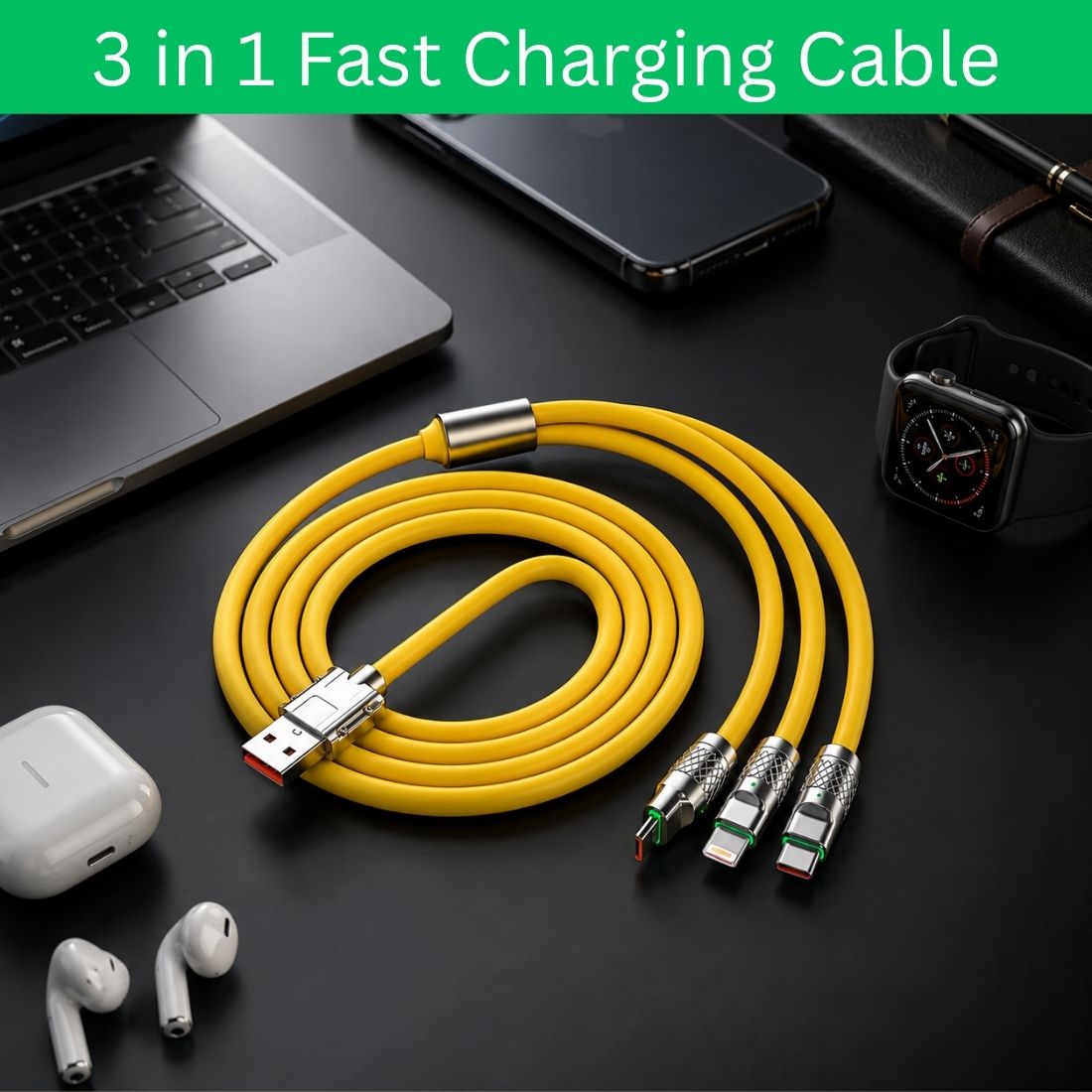 FRONY 3-in-1 Cable 1 m 3-in-1 Fast Charging Cable USB-A to Type-C, Lightning for Mobile & TabletsXK325-image-35