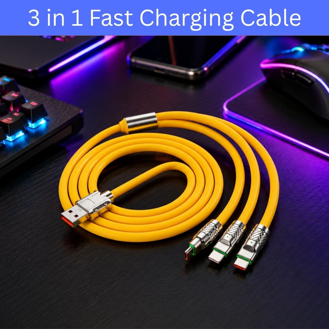 FRONY 3-in-1 Cable 1 m 3-in-1 Fast Charging Cable USB-A to Type-C, Lightning for Mobile & TabletsXL186-image-34