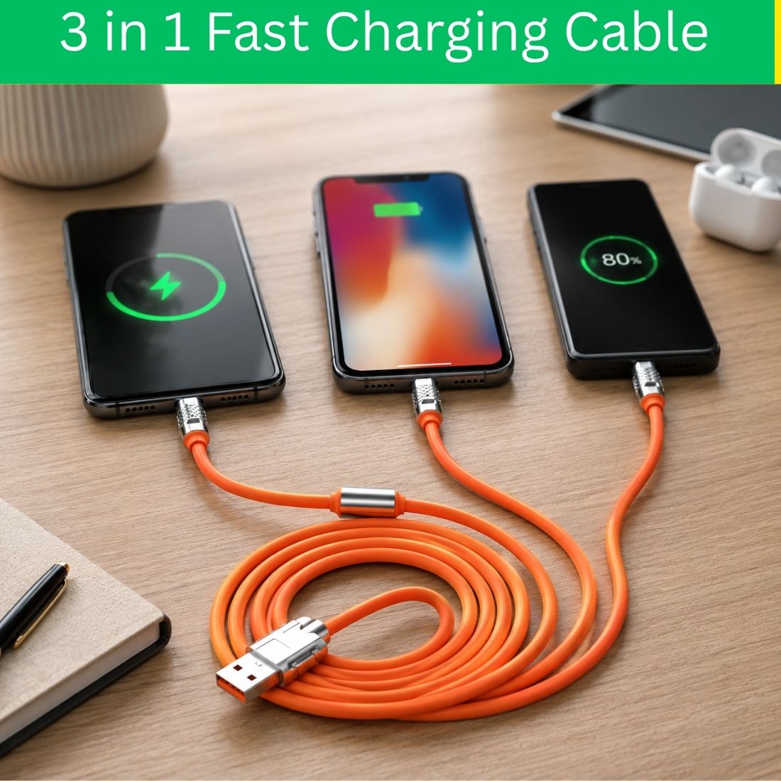 SYARA 3-in-1 Cable 1 m 3-in-1 Fast Charging Cable USB-A to Type-C, Lightning for Mobile & TabletsCK101-image-15