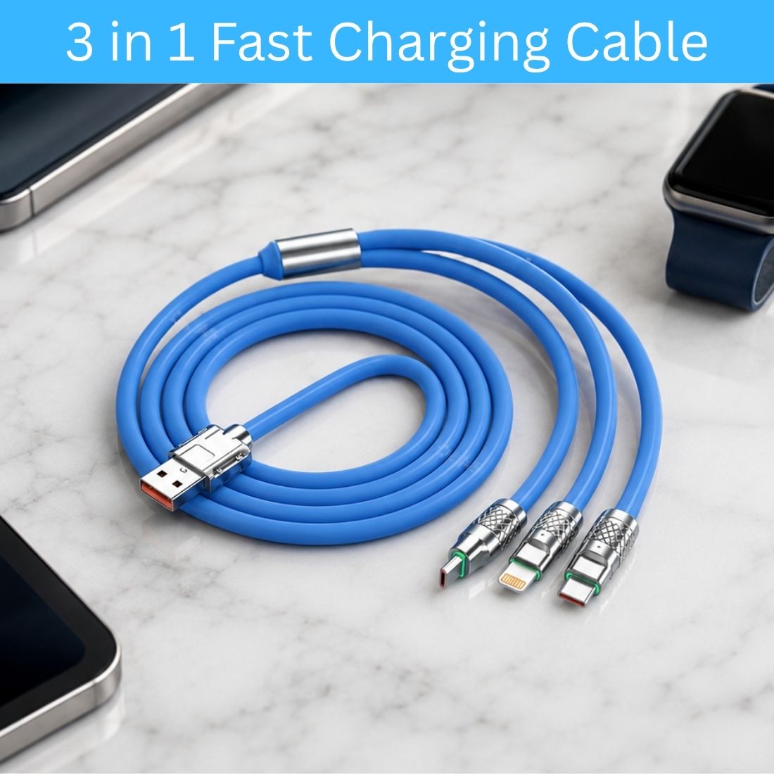GUGGU 3-in-1 Cable 1 m 3-in-1 Fast Charging Cable USB-A to Type-C, Lightning for Mobile & TabletsBK479-image-49