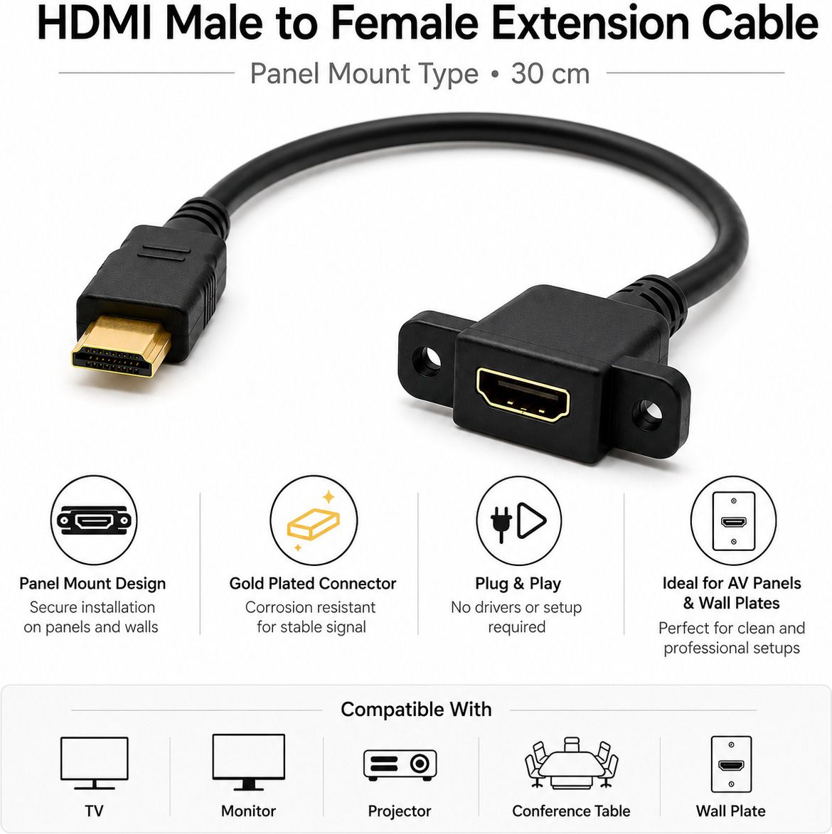 PAC HDMI Cable 0.3 m Aluminium Foil 30cm HDMI Male to Female Extension Cable-image-42