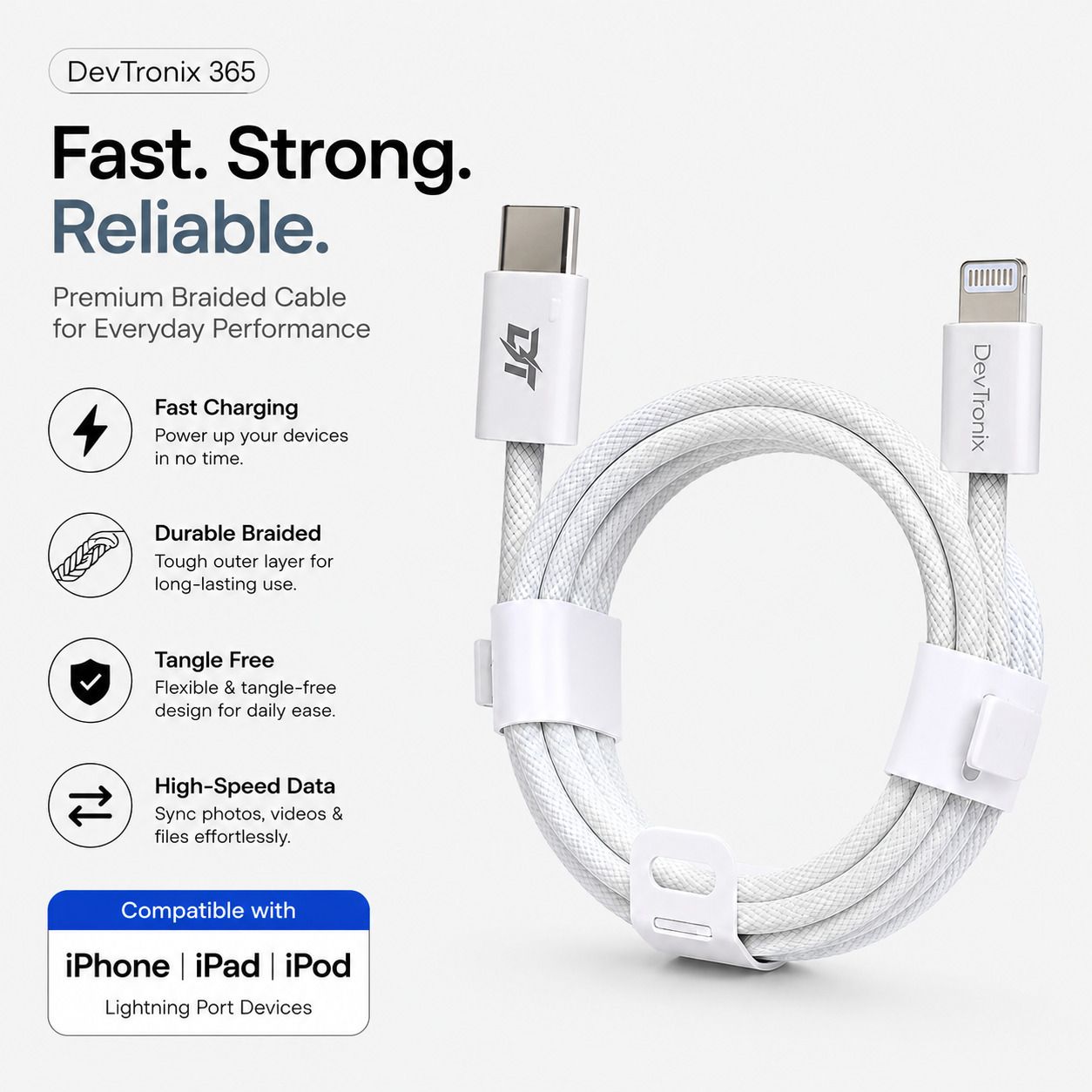 DevTronix Lightning Cable 3 A 0 m Aluminium Foil C2L PD Braided-image-5