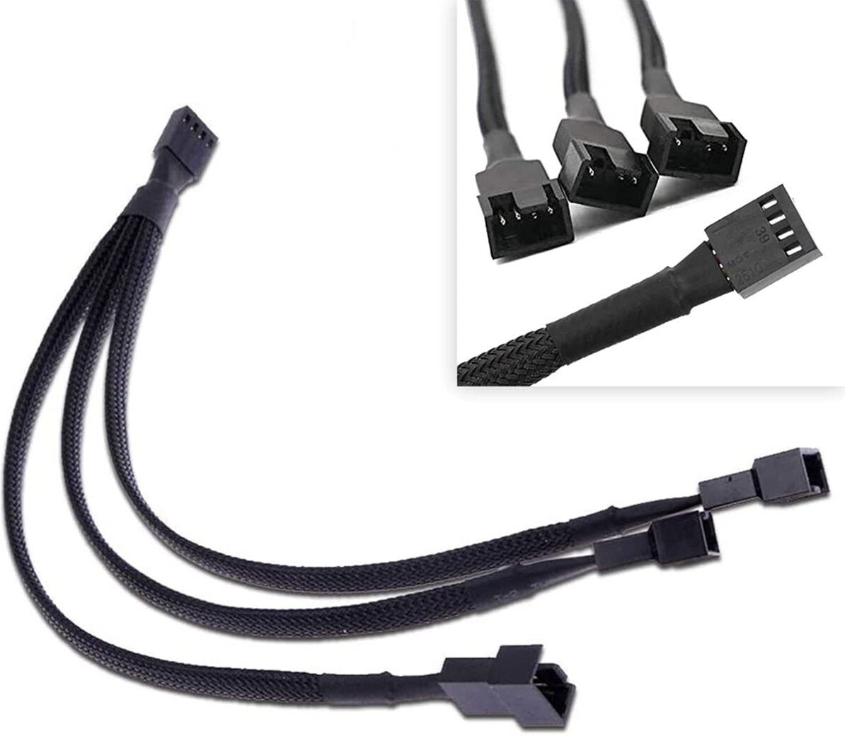 PAC Power Cord 0.3 m 1 to 3 PWM Fan Splitter Cable 4 Pin PC Cooling Fan Power Extension Sleeved Adapter Cable for Computer CPU Case Fans-image-29
