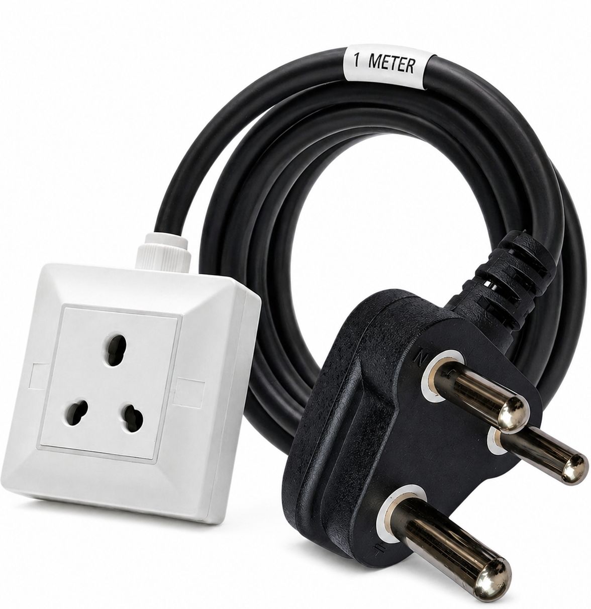Meru Technologies Power Cord 1 m 15 Amp 3 Pin Heavy Duty Power Cord 1 Meter Extension Board-image-6