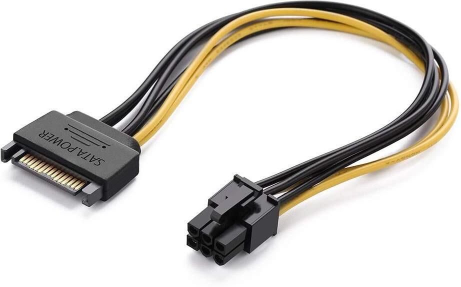 PAC Power Cord 0.2 m PVC SATA 15-Pin Female to PCI-E 6-Pin Male Power Adapter Cable-image-2
