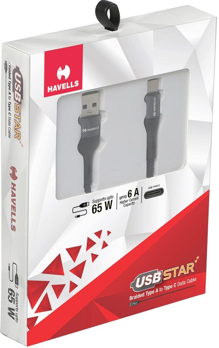 HAVELLS Type C 2 A 1.2 m (AHNREHB000) USB Star- Braided Type A to Type C Data Cable 65W, 6A-picture-11