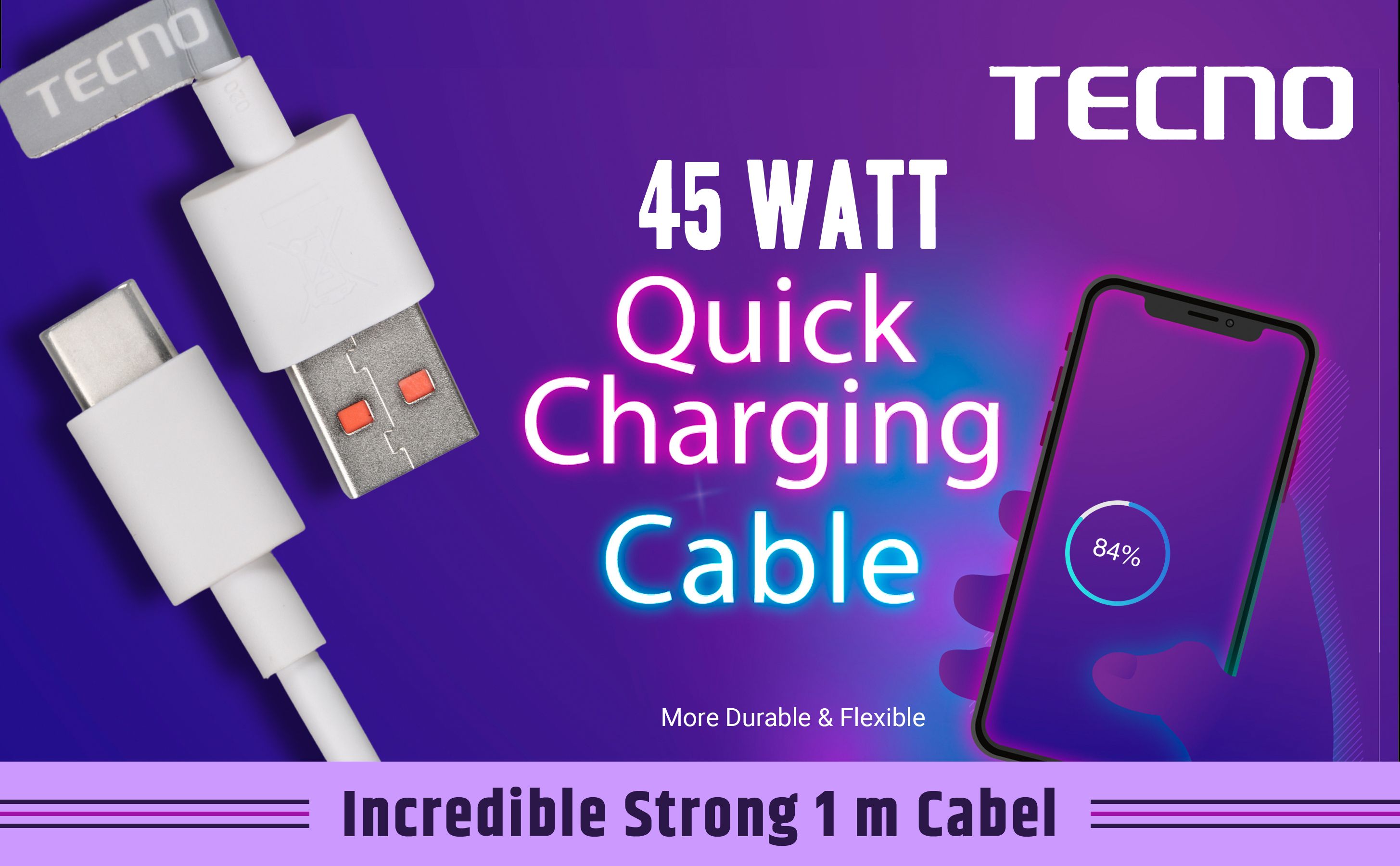 Tecno Type C 1 m 45 Watt Cable Model no. C050-A-image-23