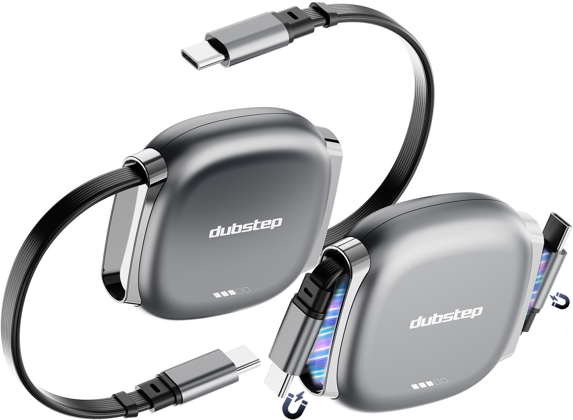 Dubstep USB Type C Cable 1 m Fusion Rewind 100W Type-C to C Retractable Fast Data Charging Cable-image-3